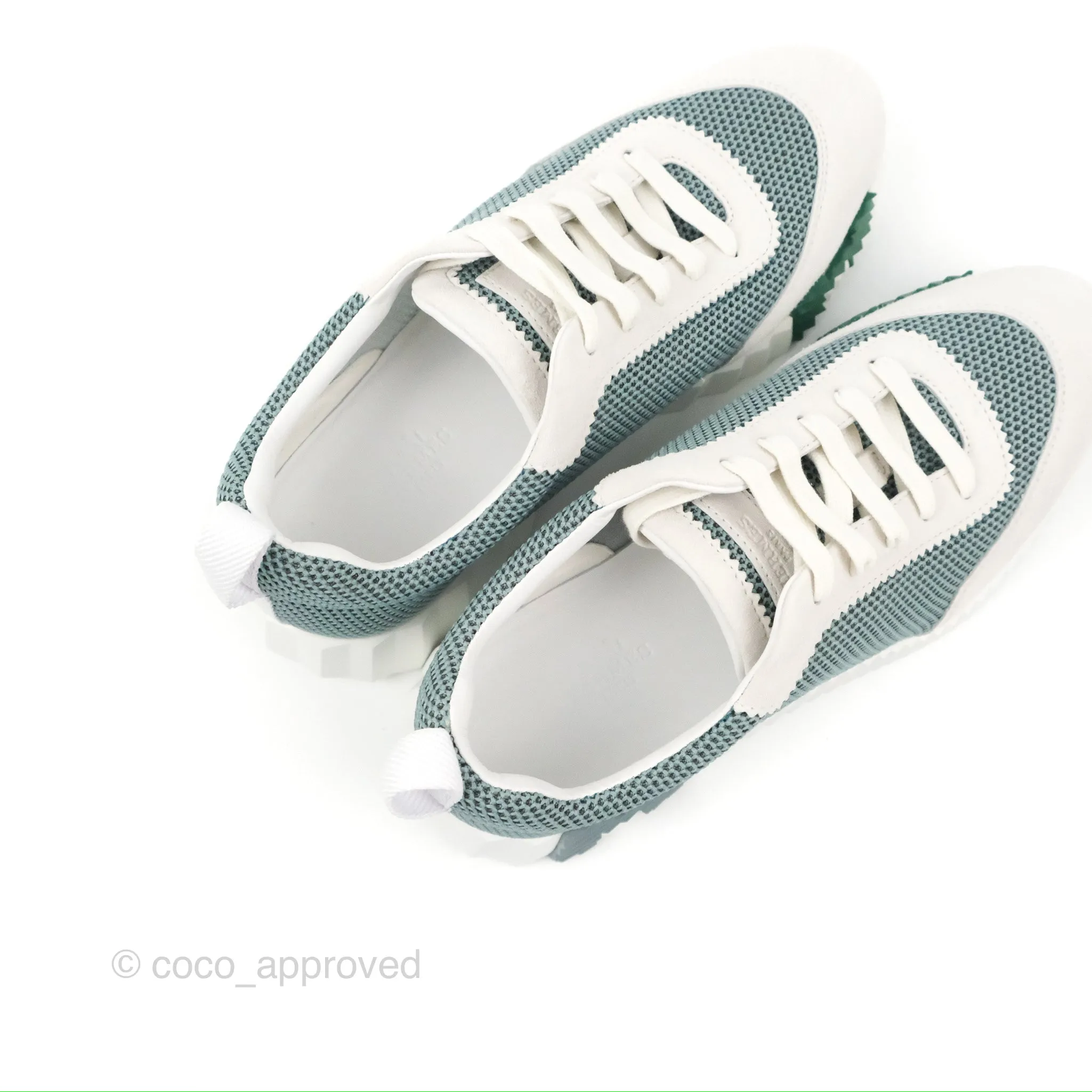 Hermes Bouncing Sneaker Vert D'eau/White Size 38