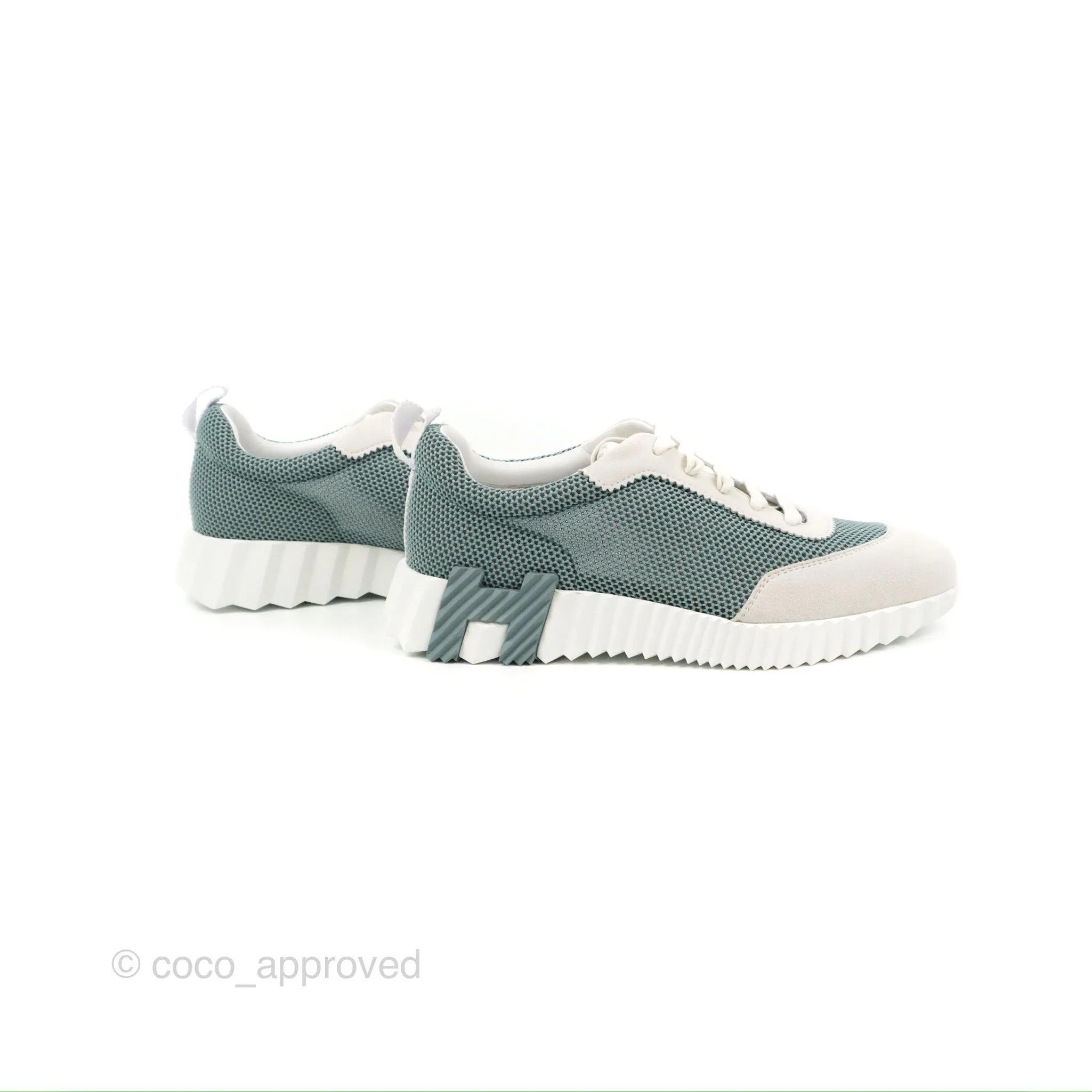 Hermes Bouncing Sneaker Vert D'eau/White Size 38