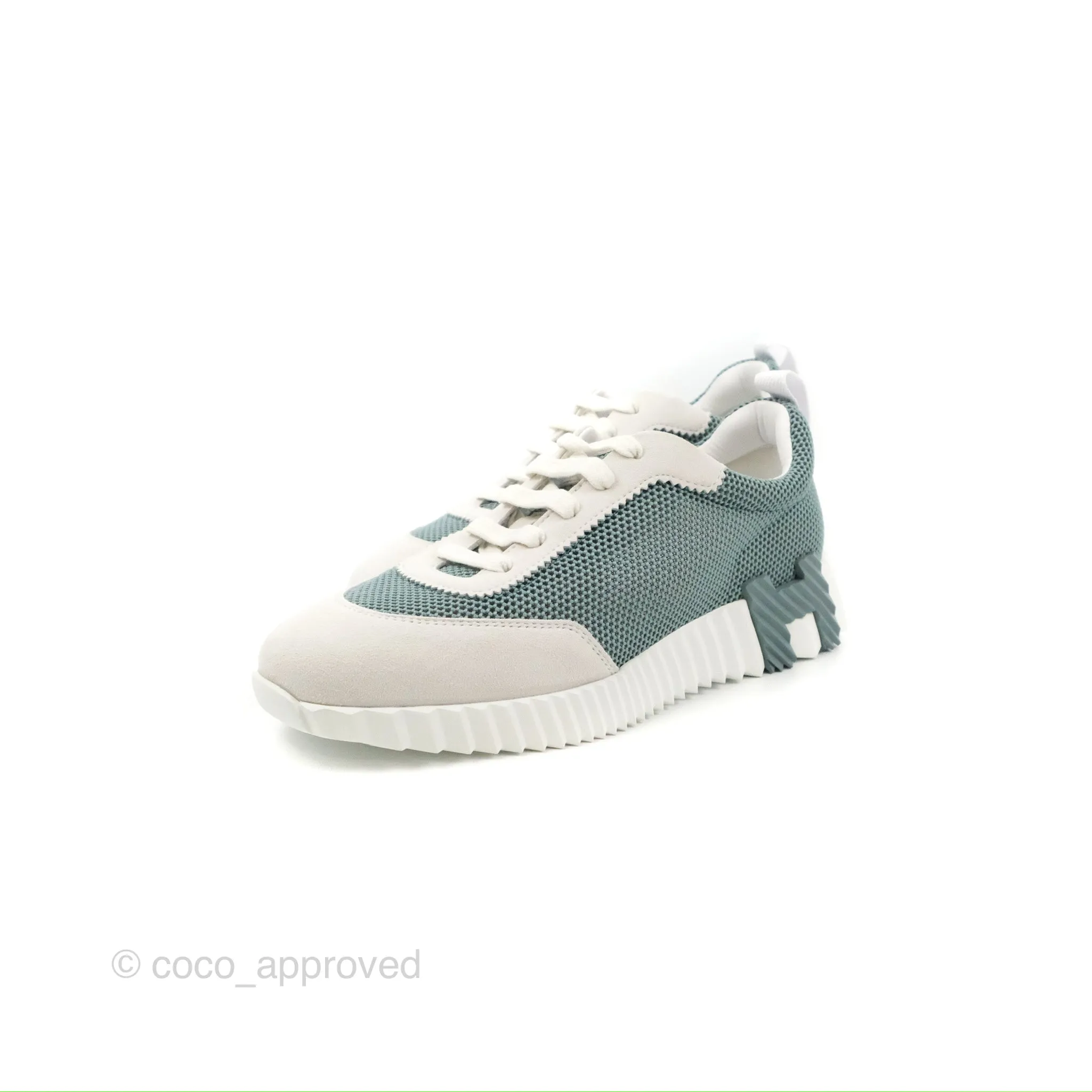 Hermes Bouncing Sneaker Vert D'eau/White Size 38