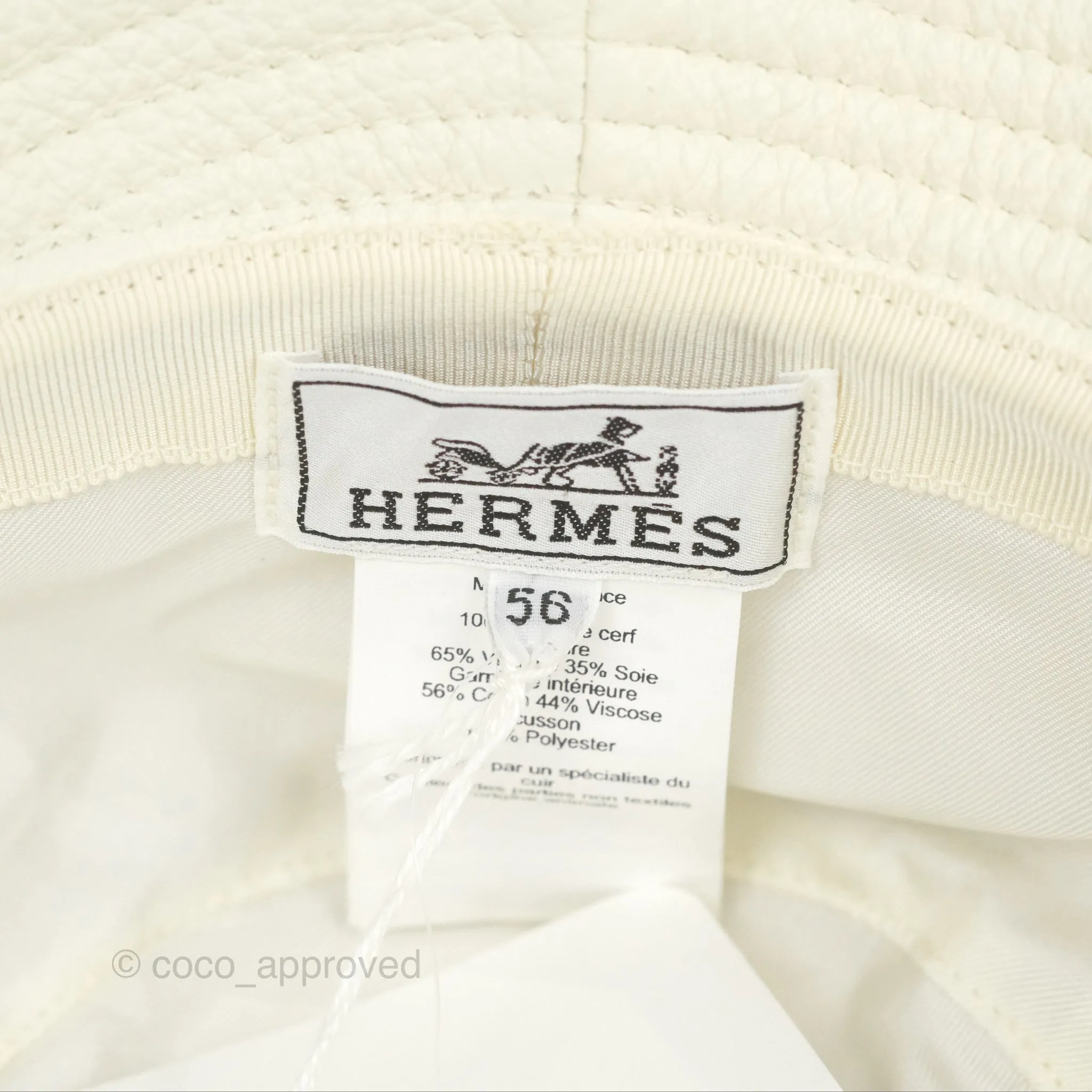 Hermes Calvi Bucket Hat Blanc Casse Deerskin=