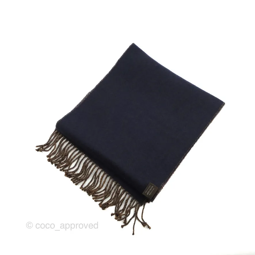 Hermes Cashmere Casaque Chevron Muffler Navy Caramel