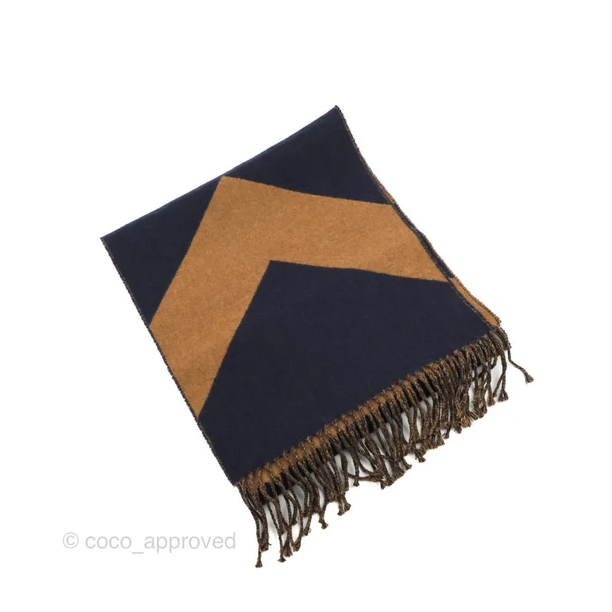 Hermes Cashmere Casaque Chevron Muffler Navy Caramel