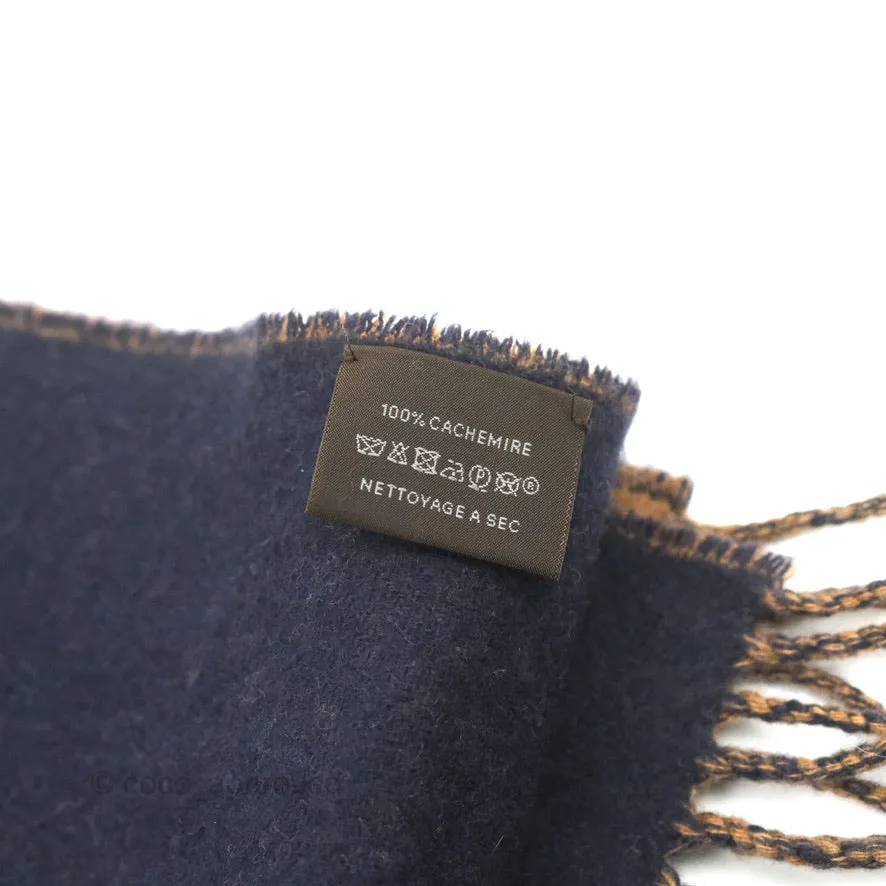 Hermes Cashmere Casaque Chevron Muffler Navy Caramel
