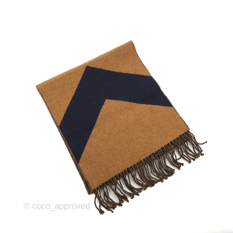 Hermes Cashmere Casaque Chevron Muffler Navy Caramel