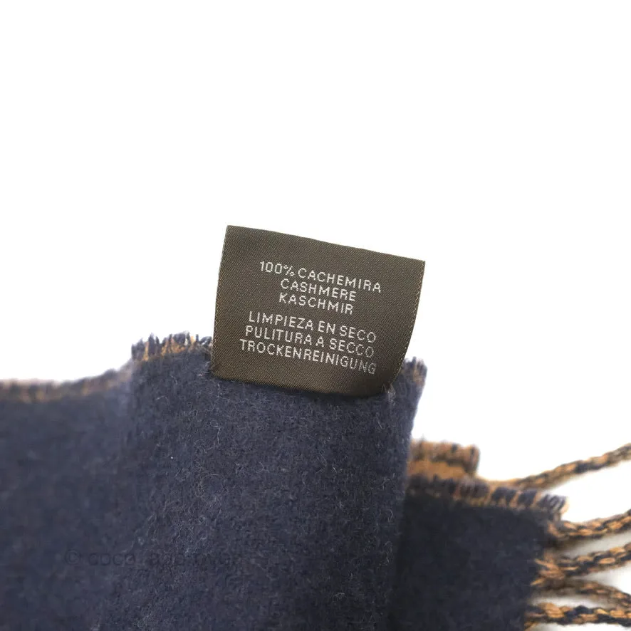 Hermes Cashmere Casaque Chevron Muffler Navy Caramel