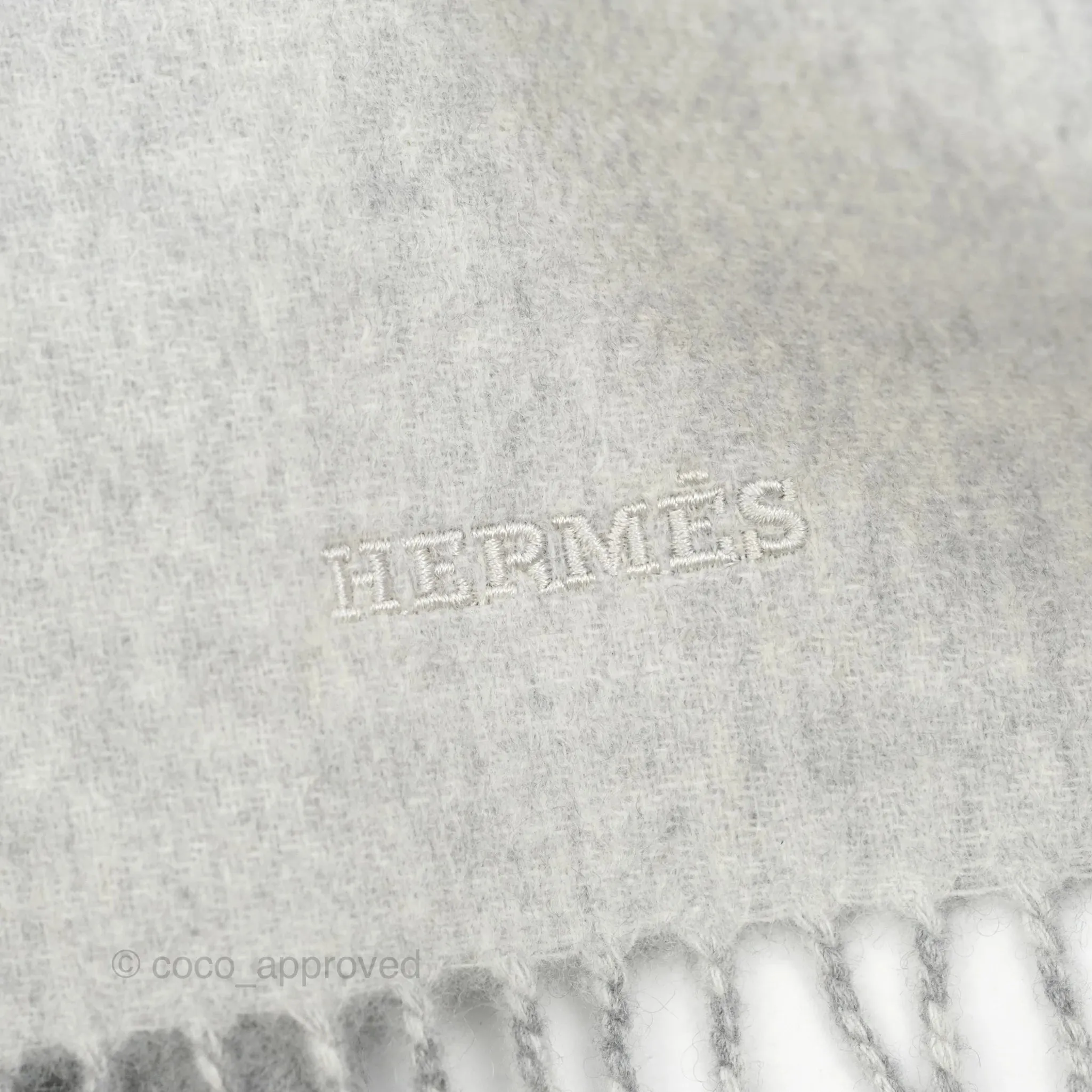 Hermes Cashmere Fringe Scarf Grey