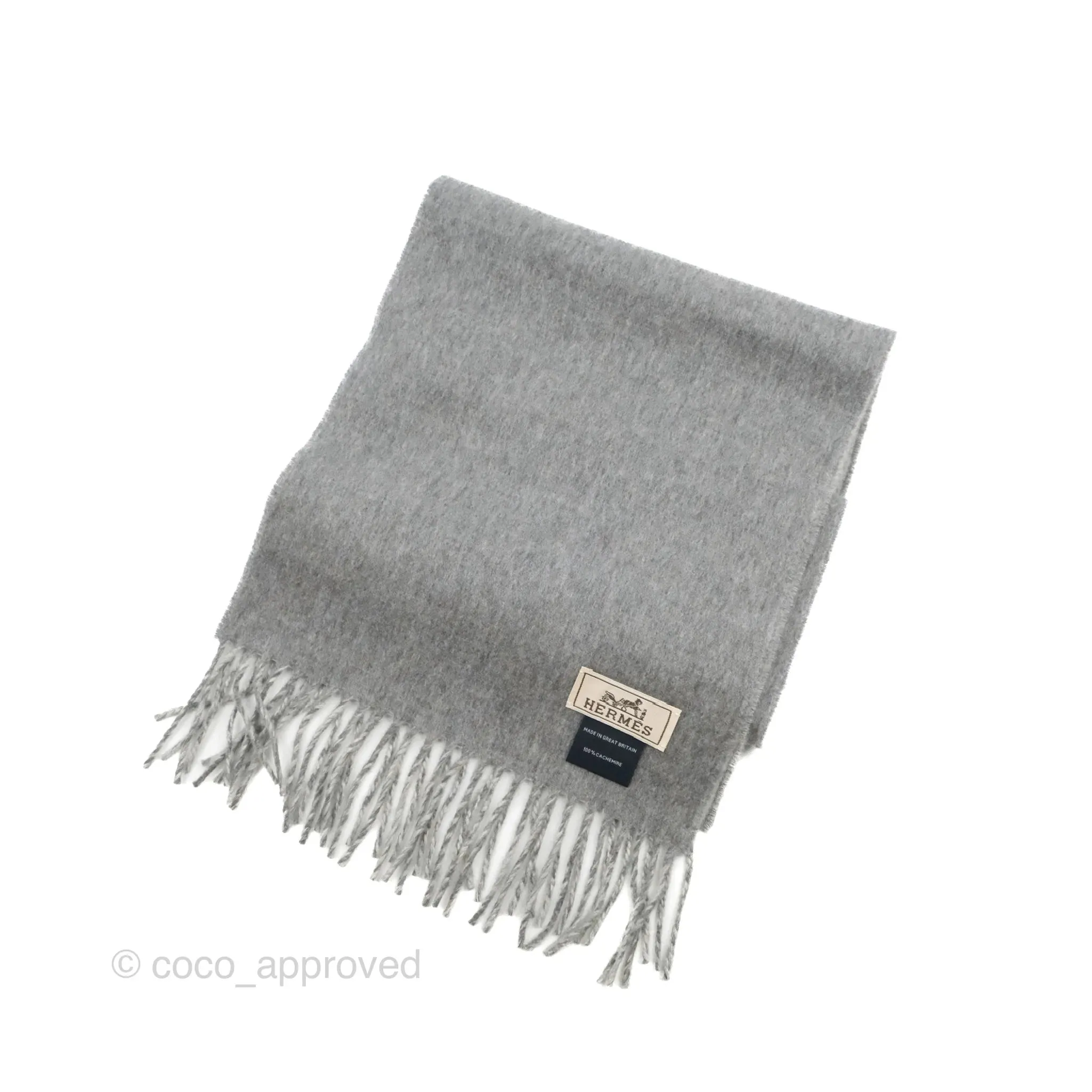 Hermes Cashmere Fringe Scarf Grey
