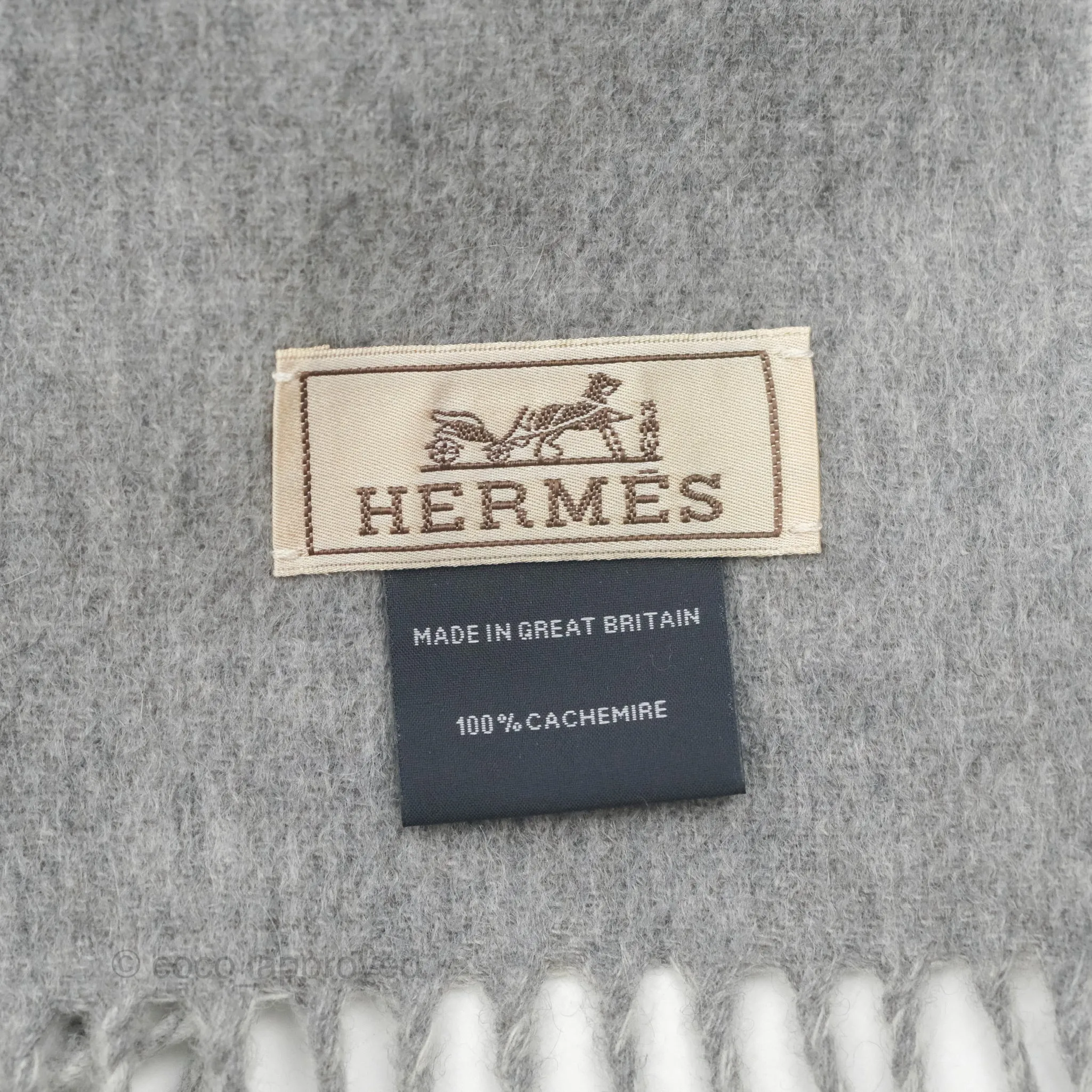Hermes Cashmere Fringe Scarf Grey