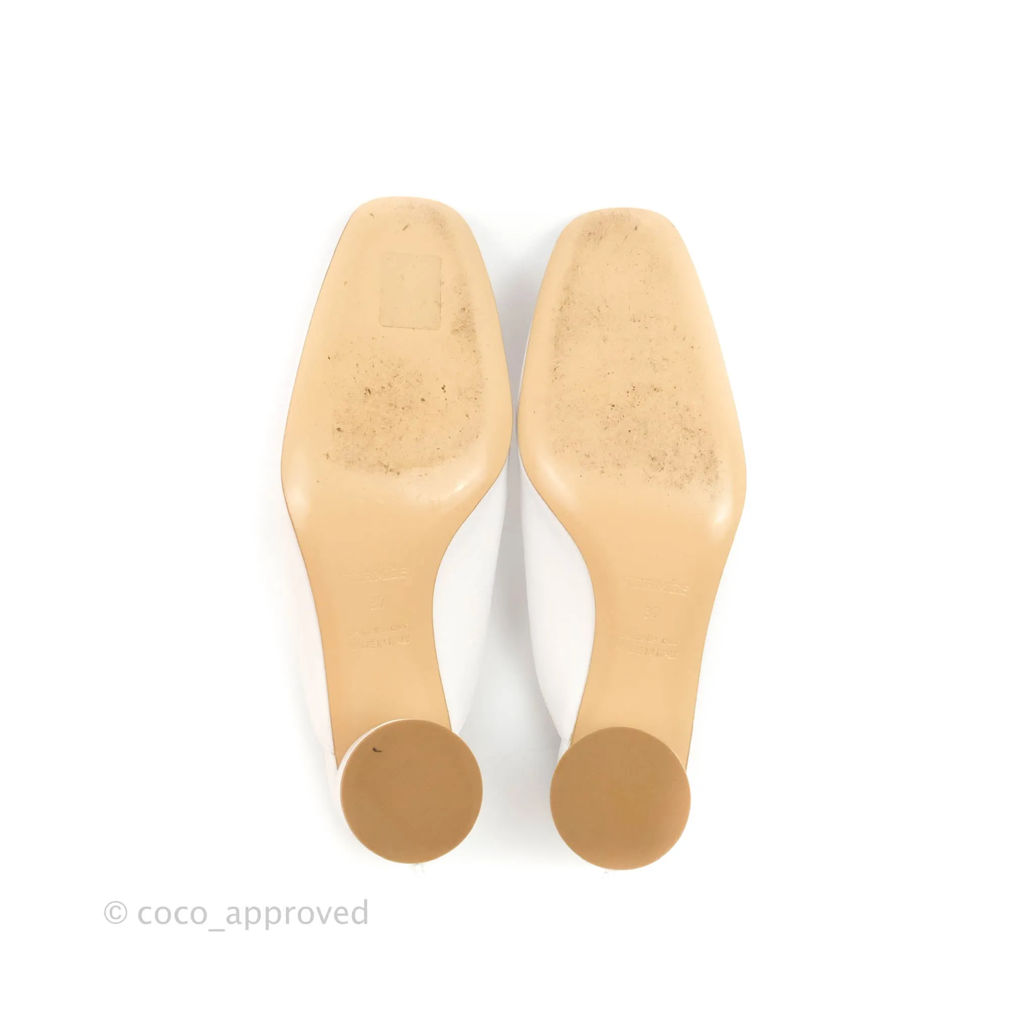 Hermes Detail Mule White Nappa Leather Size 37
