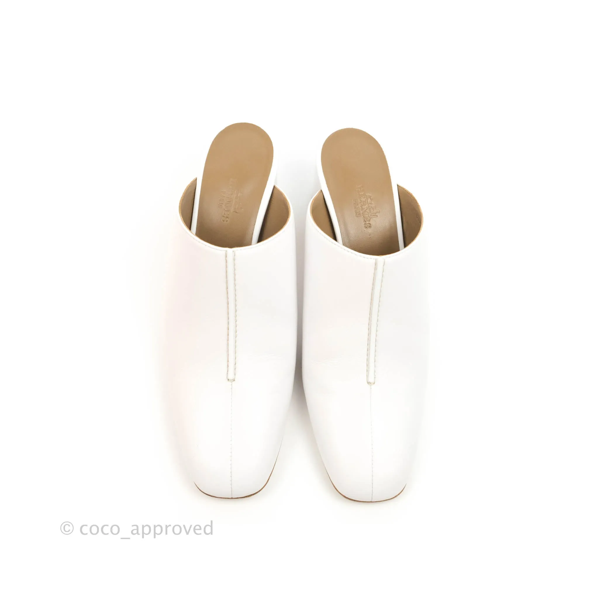 Hermes Detail Mule White Nappa Leather Size 37