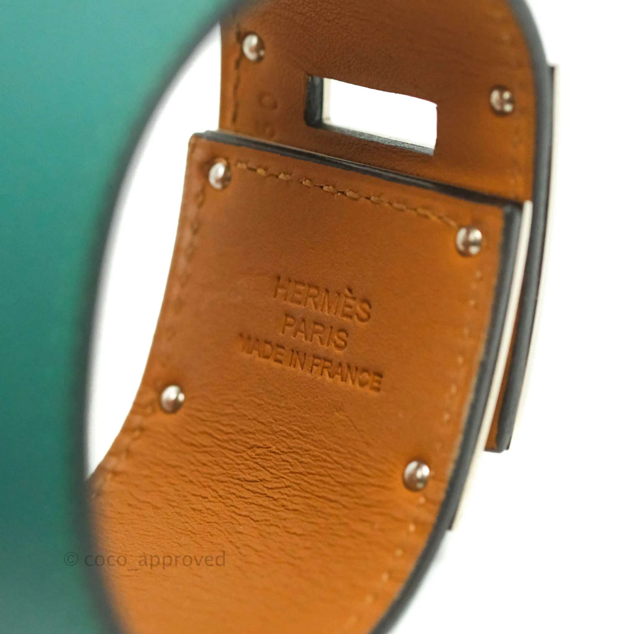 Hermes Dog Green Swift Bracelet Silver Hardware