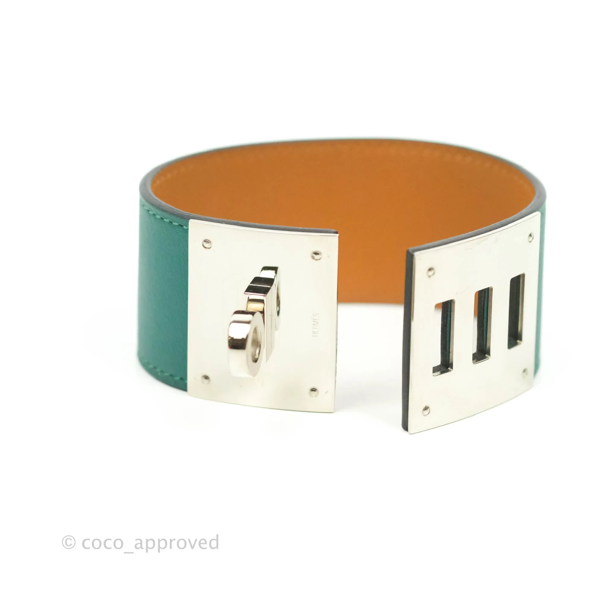 Hermes Dog Green Swift Bracelet Silver Hardware