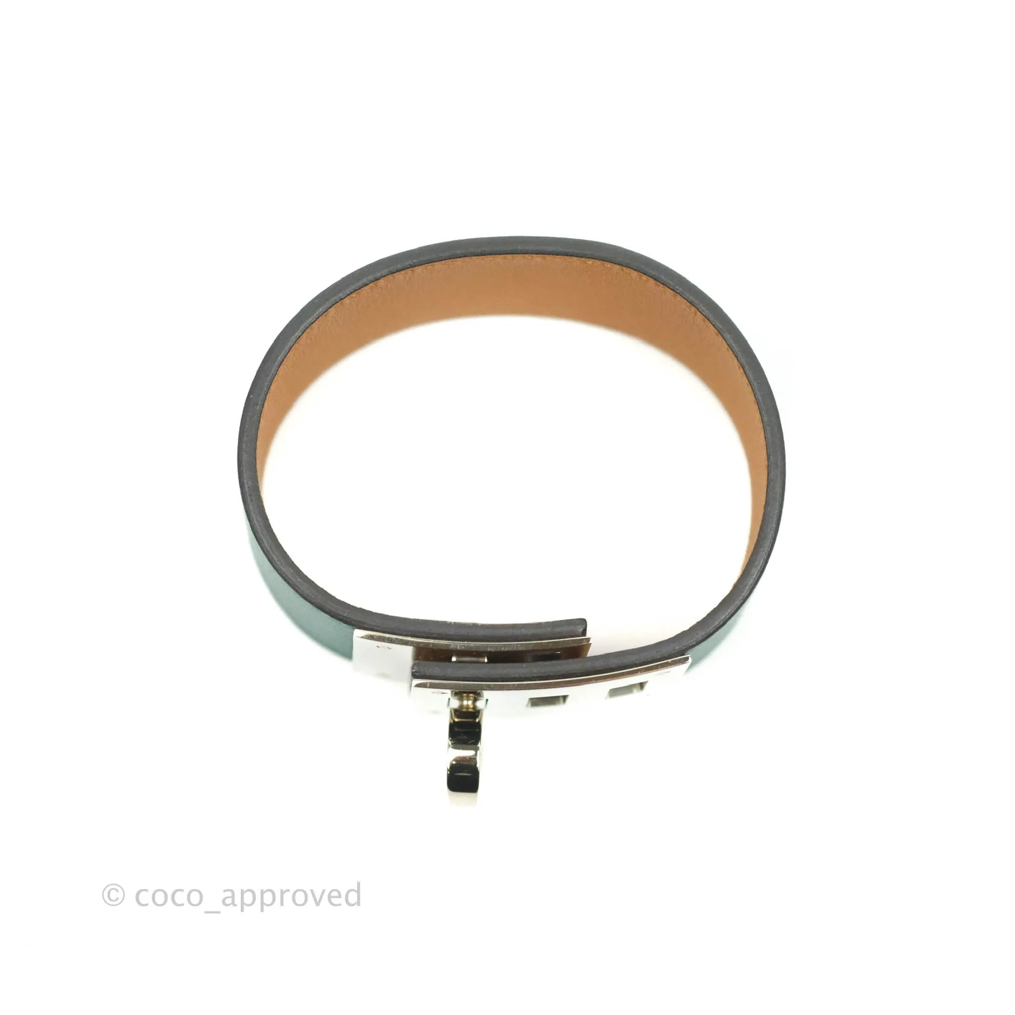Hermes Dog Green Swift Bracelet Silver Hardware