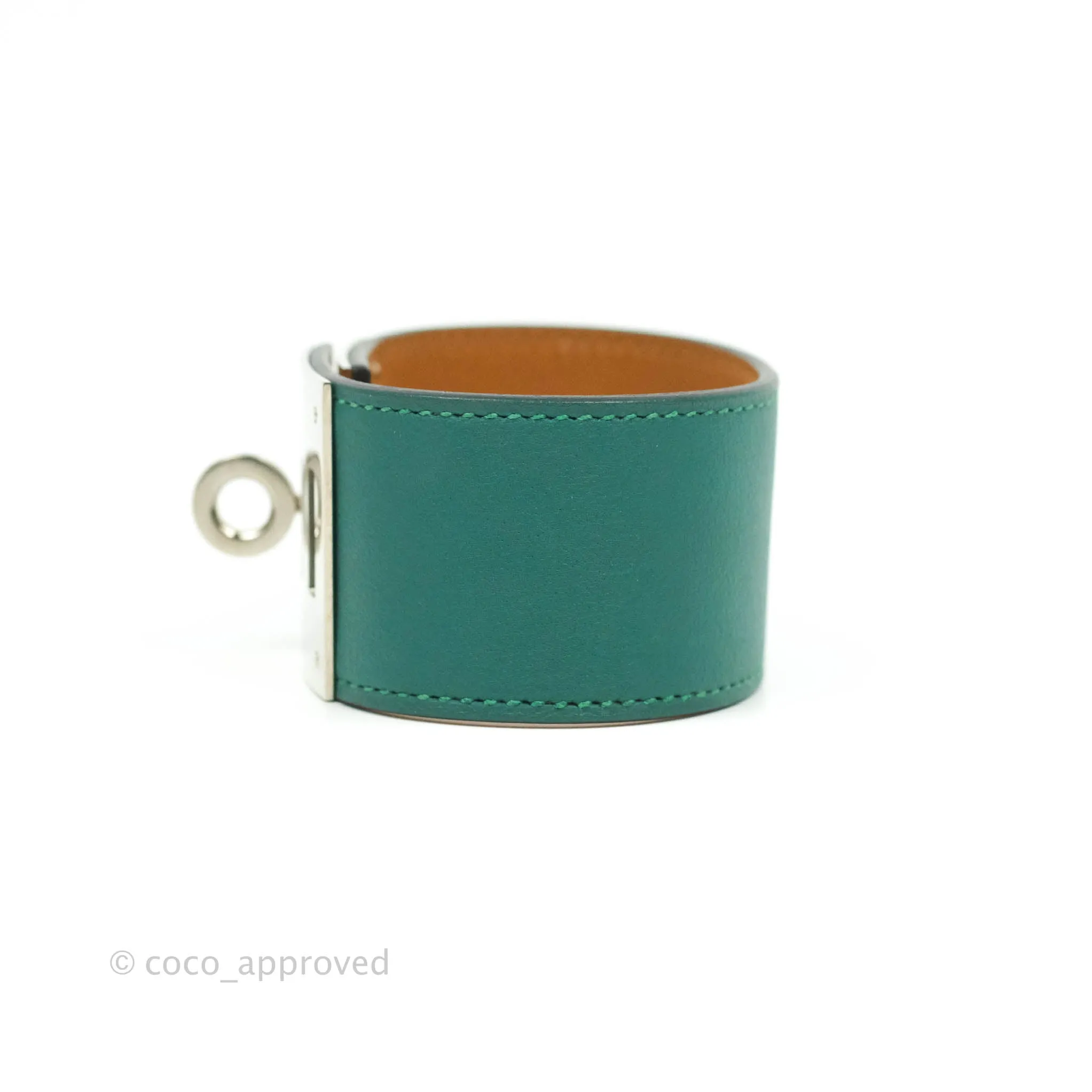 Hermes Dog Green Swift Bracelet Silver Hardware