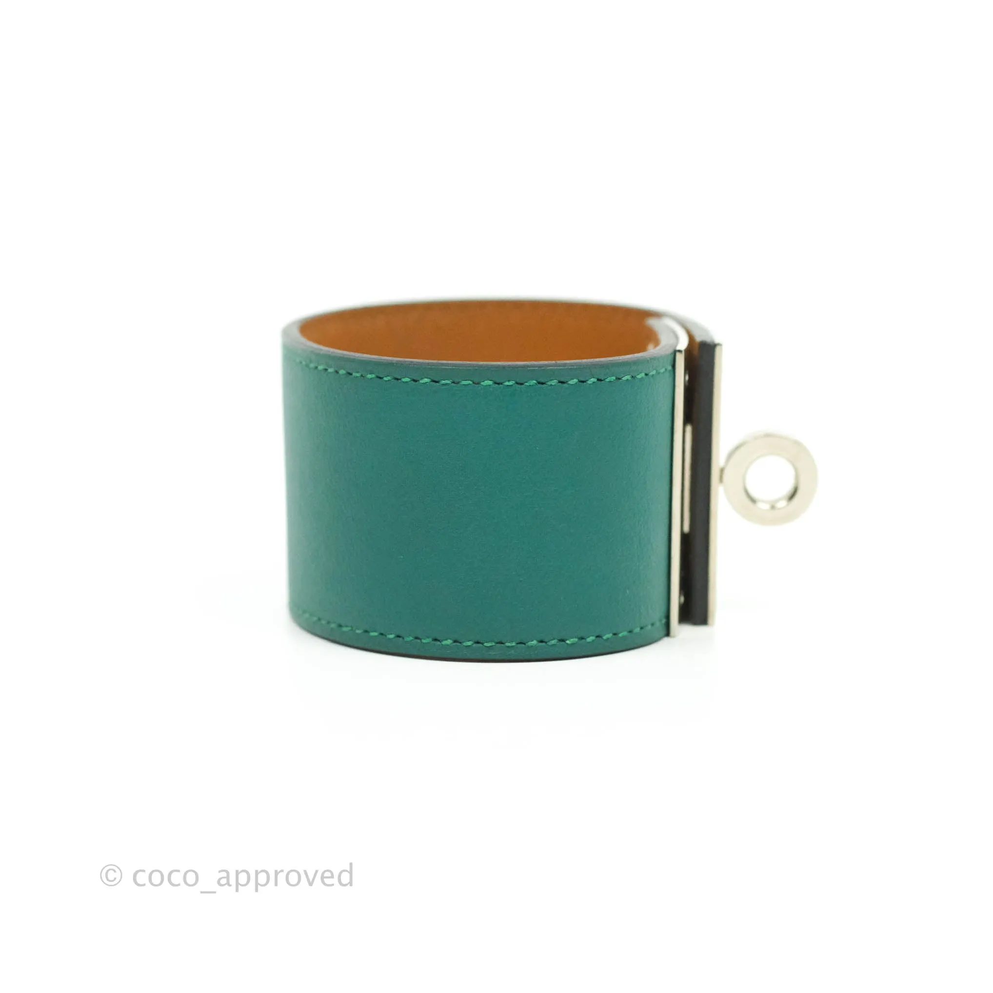 Hermes Dog Green Swift Bracelet Silver Hardware