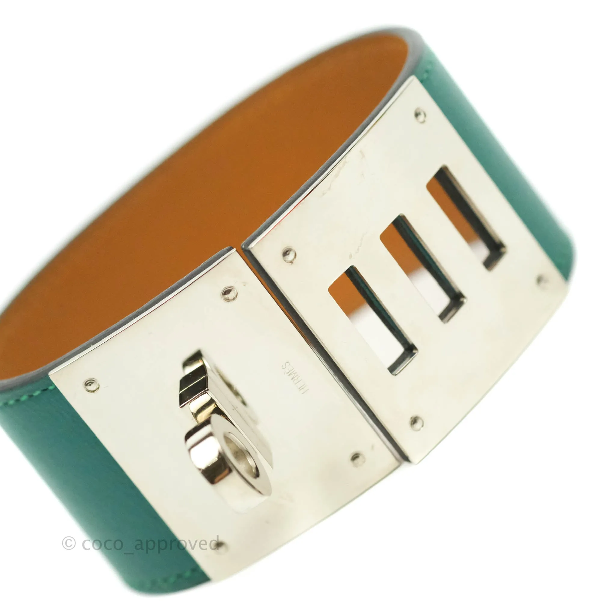 Hermes Dog Green Swift Bracelet Silver Hardware