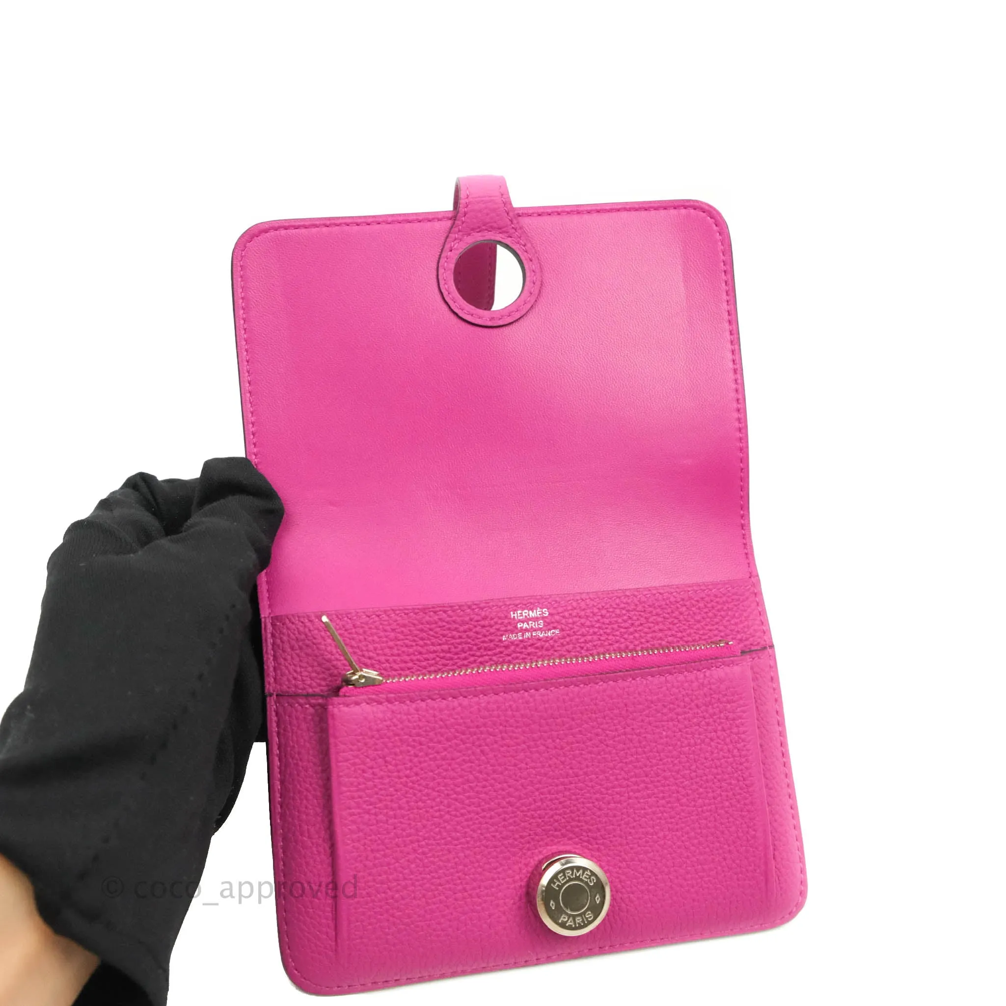 Hermes Dogon Compact wallet Rose Pourpre Silver Hardware