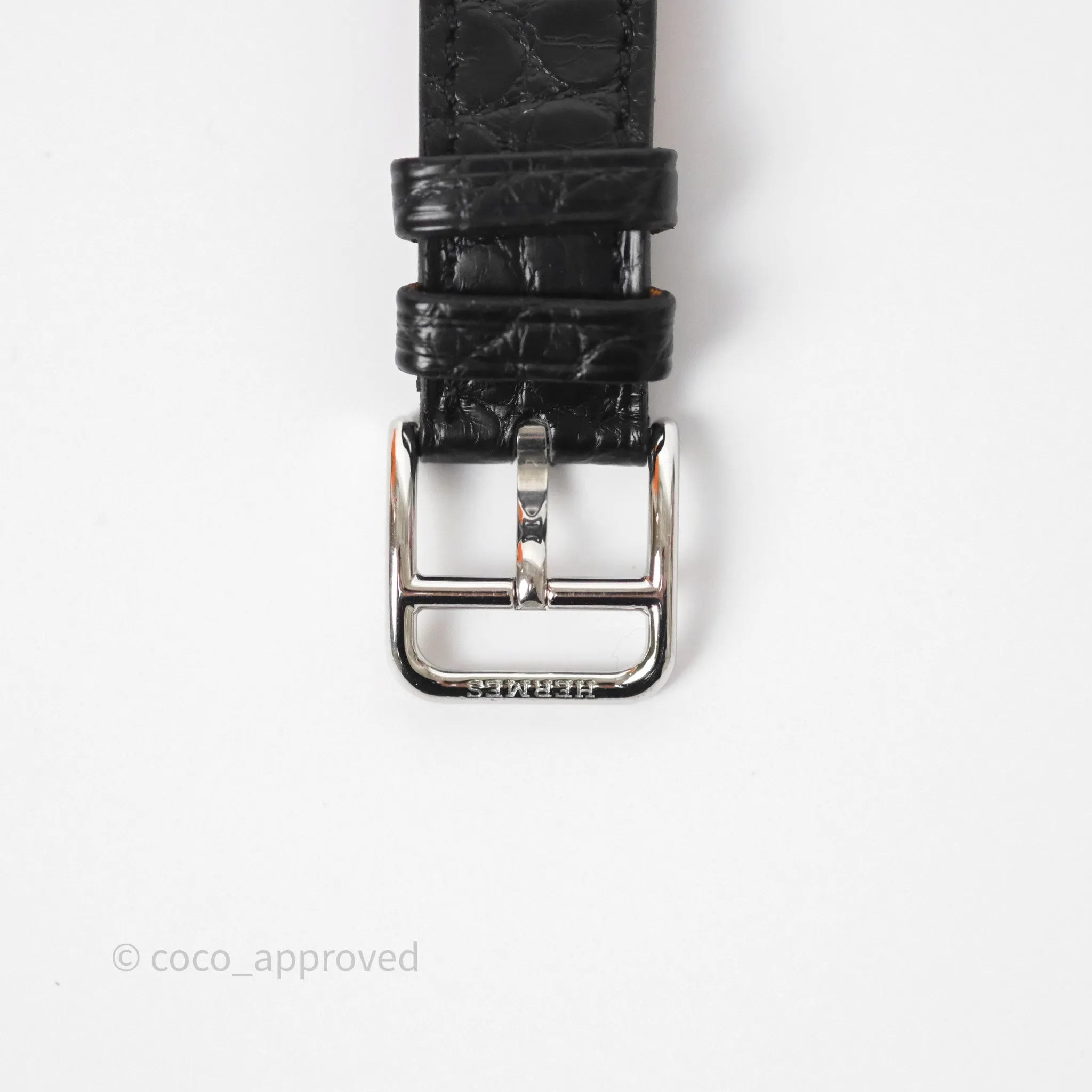 Hermes Heure H Double Jeu Watch Small Model 25mm Black Croc Strap