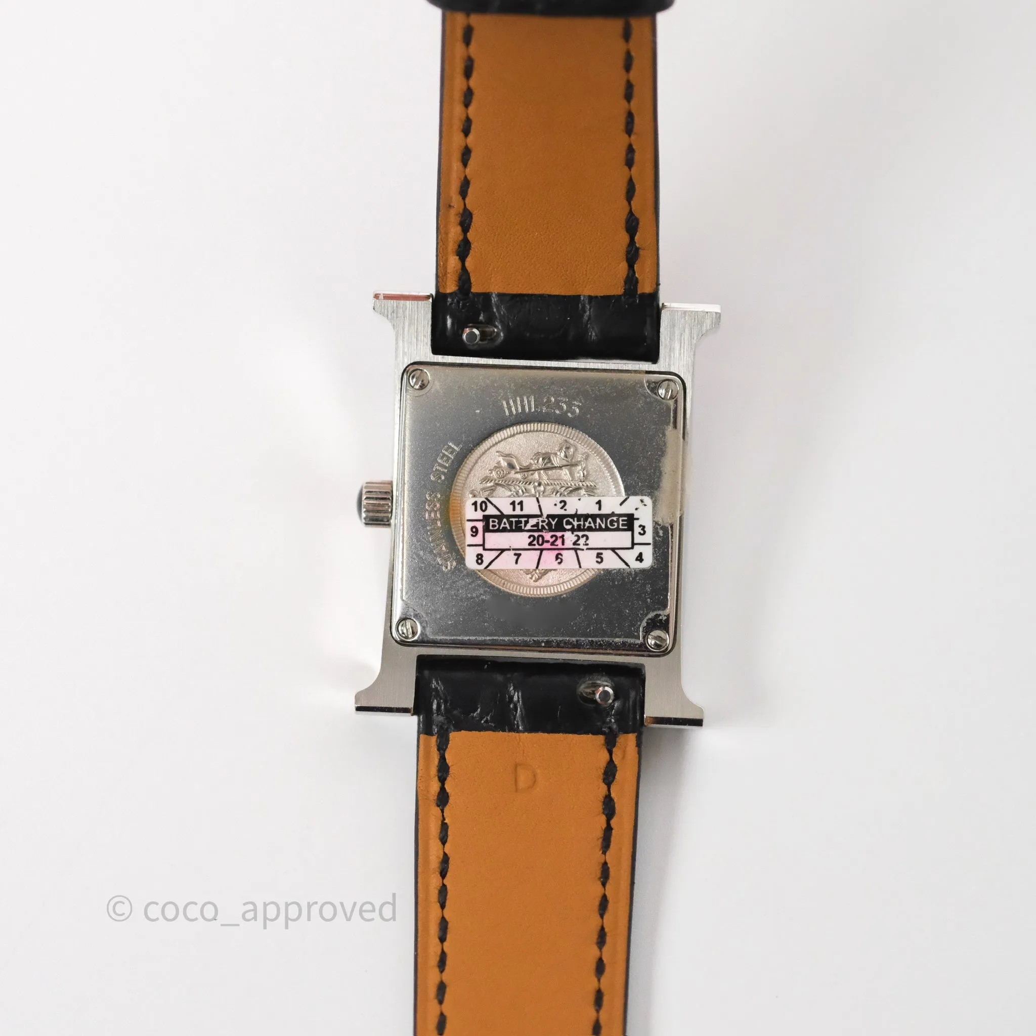 Hermes Heure H Double Jeu Watch Small Model 25mm Black Croc Strap