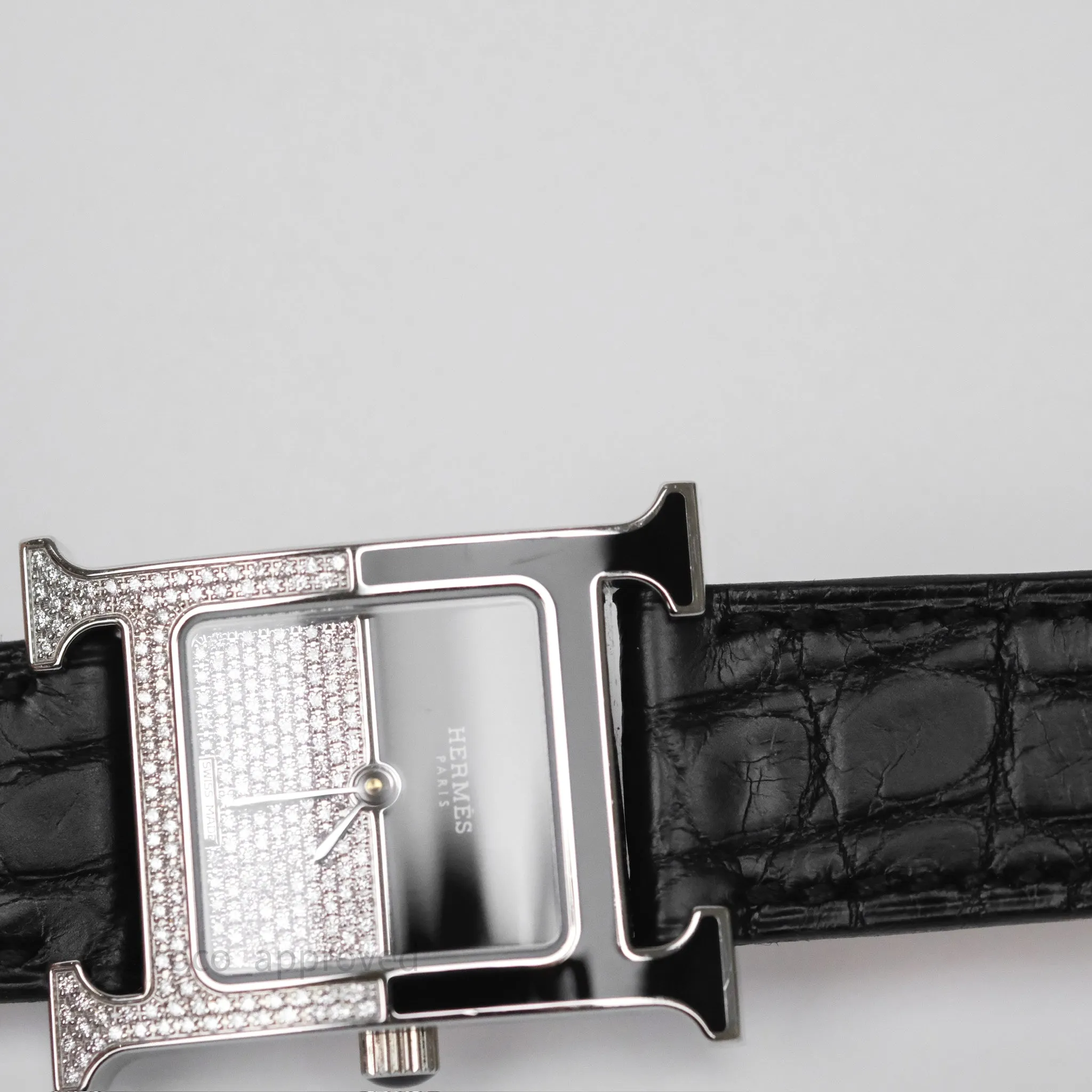 Hermes Heure H Double Jeu Watch Small Model 25mm Black Croc Strap