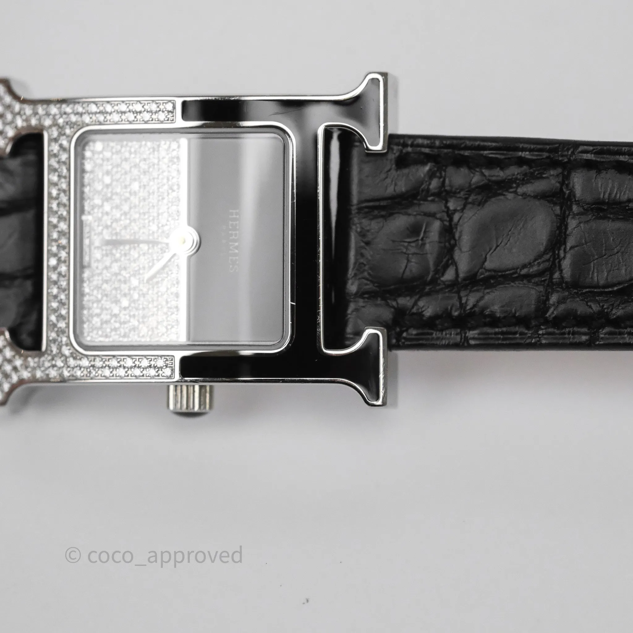 Hermes Heure H Double Jeu Watch Small Model 25mm Black Croc Strap