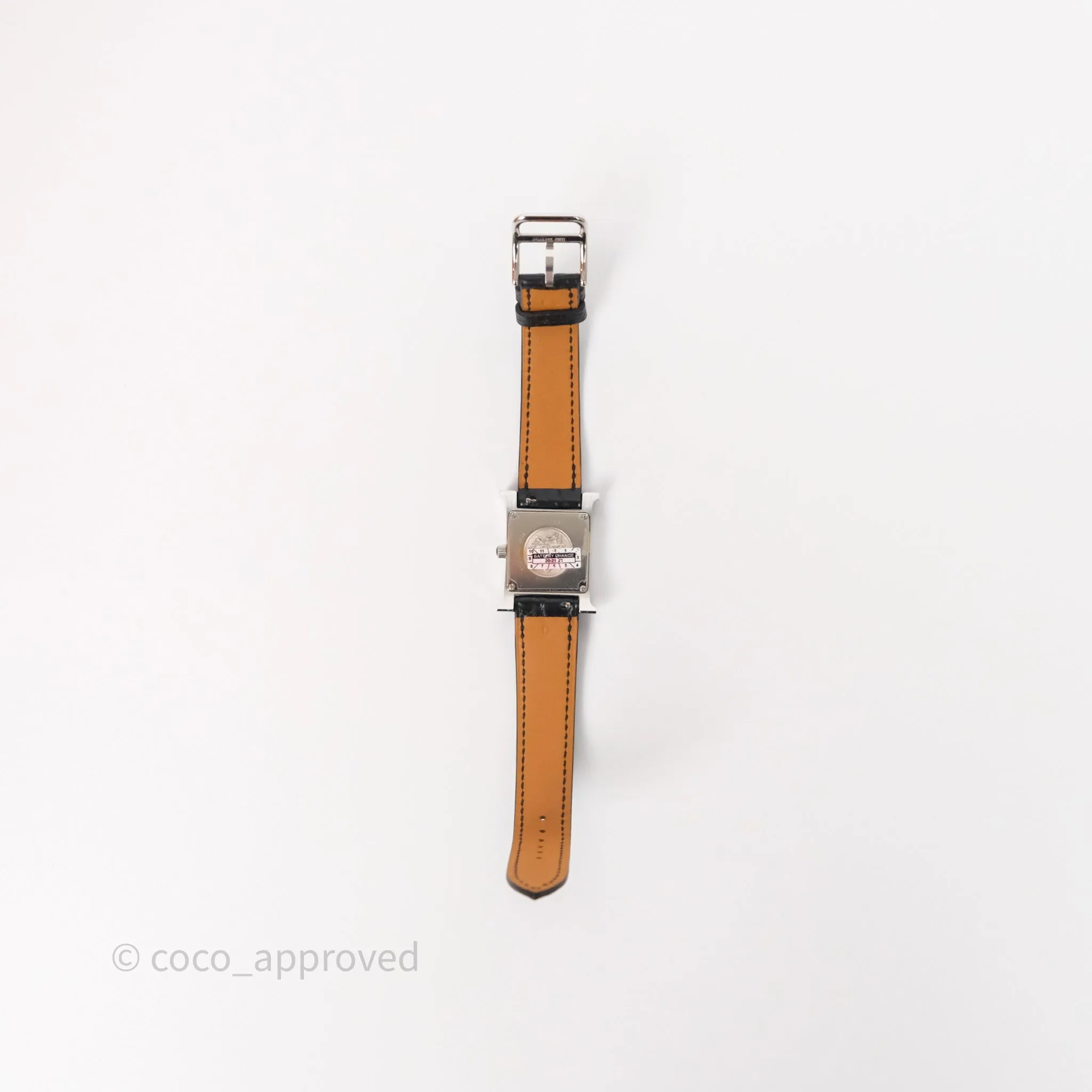Hermes Heure H Double Jeu Watch Small Model 25mm Black Croc Strap