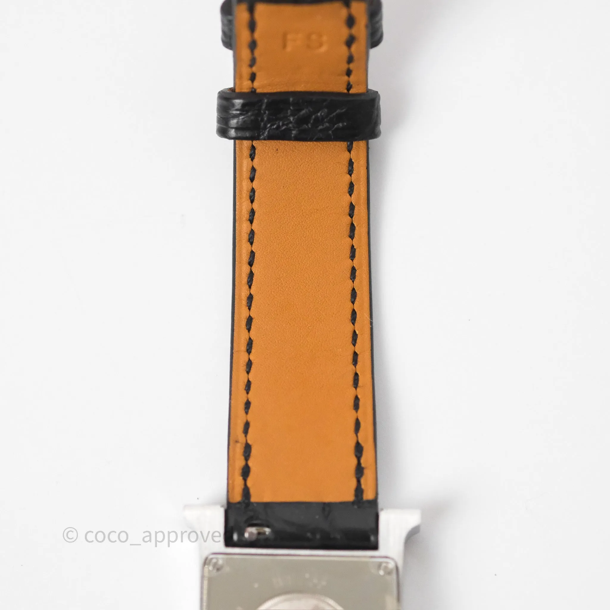 Hermes Heure H Double Jeu Watch Small Model 25mm Black Croc Strap