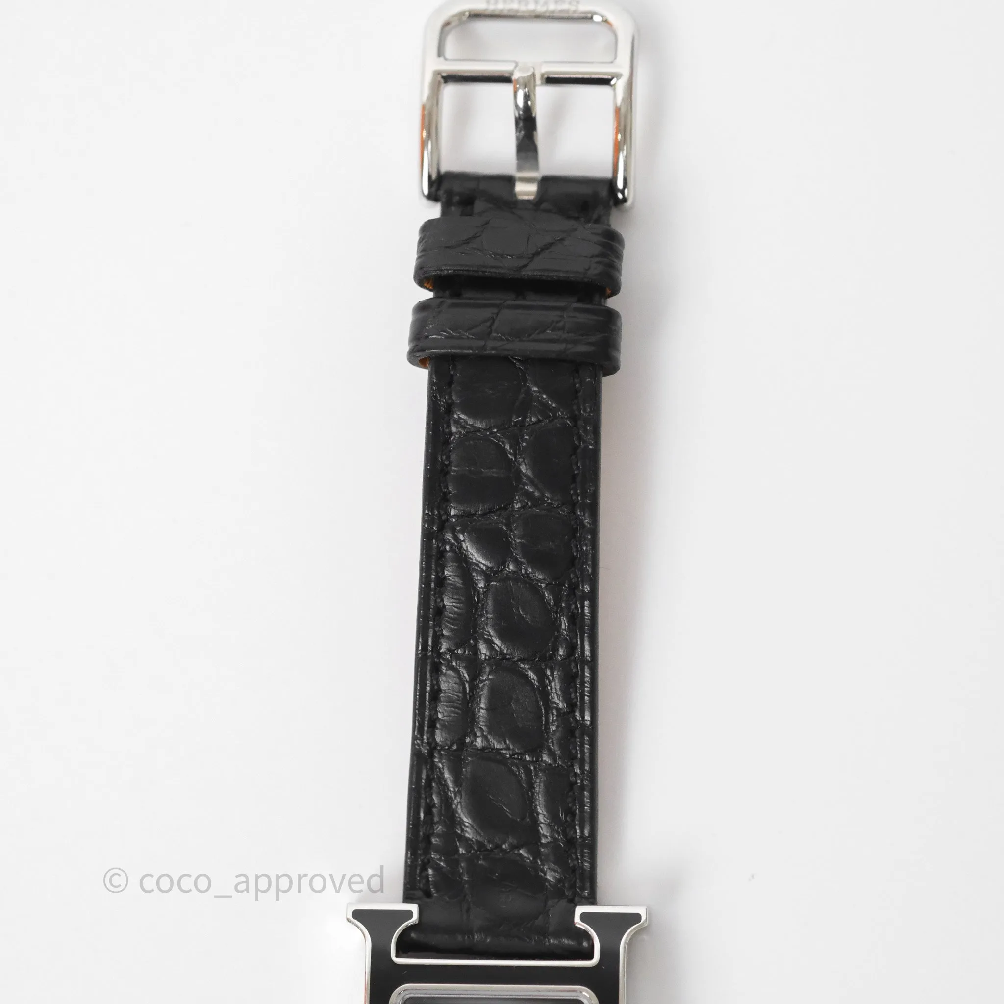 Hermes Heure H Double Jeu Watch Small Model 25mm Black Croc Strap