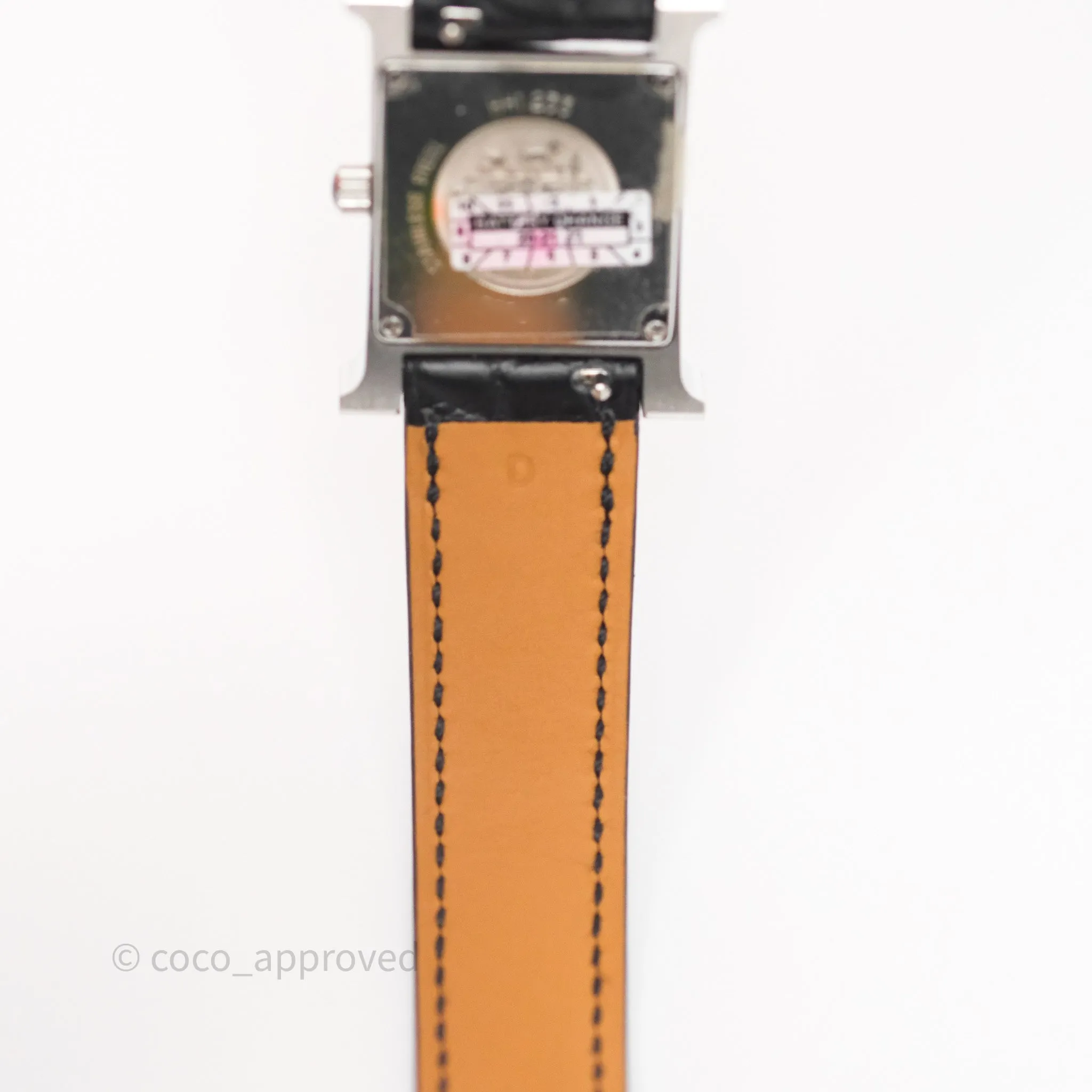 Hermes Heure H Double Jeu Watch Small Model 25mm Black Croc Strap