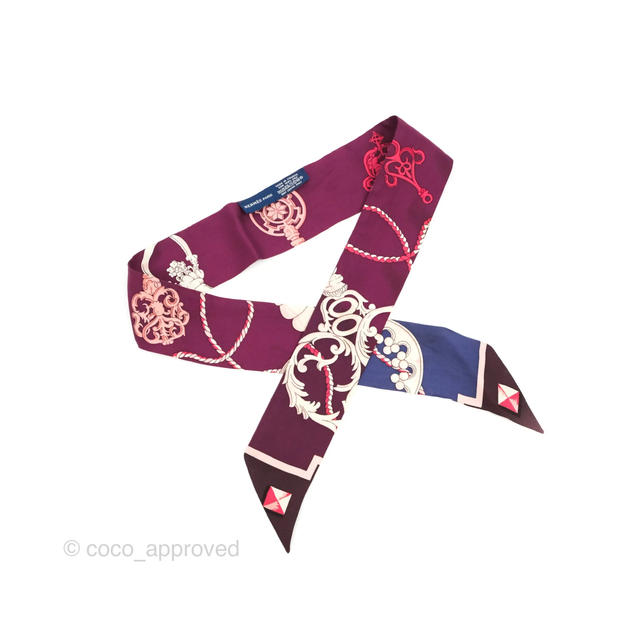 Hermes Les Cles Silk Twilly Bordeaux