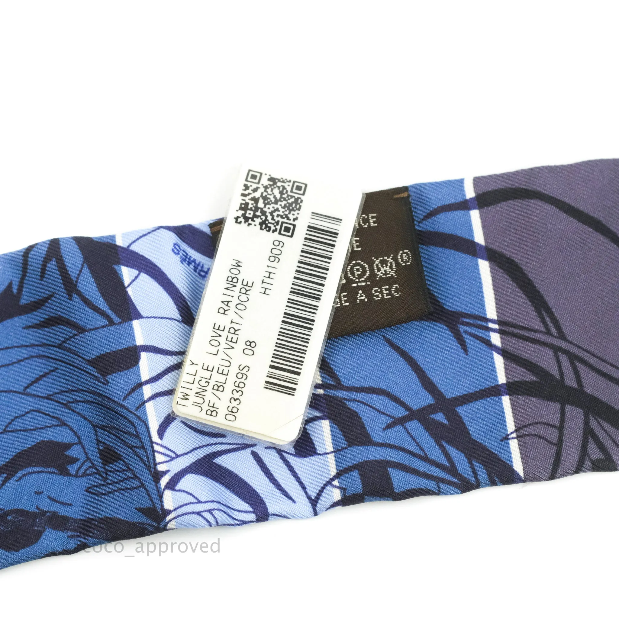 Hermes Silk Jungle Love Rainbow Twilly Bleu /Vert/Ocre