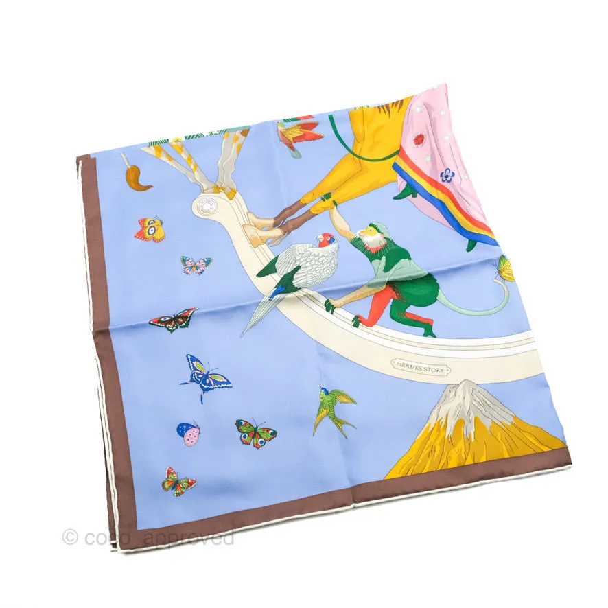 Hermes Story Scarf 90 Bleu Lavande/Vert/Rose
