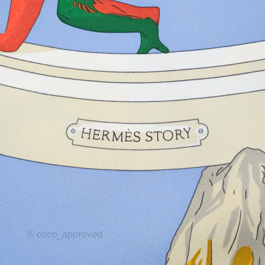 Hermes Story Scarf 90 Bleu Lavande/Vert/Rose
