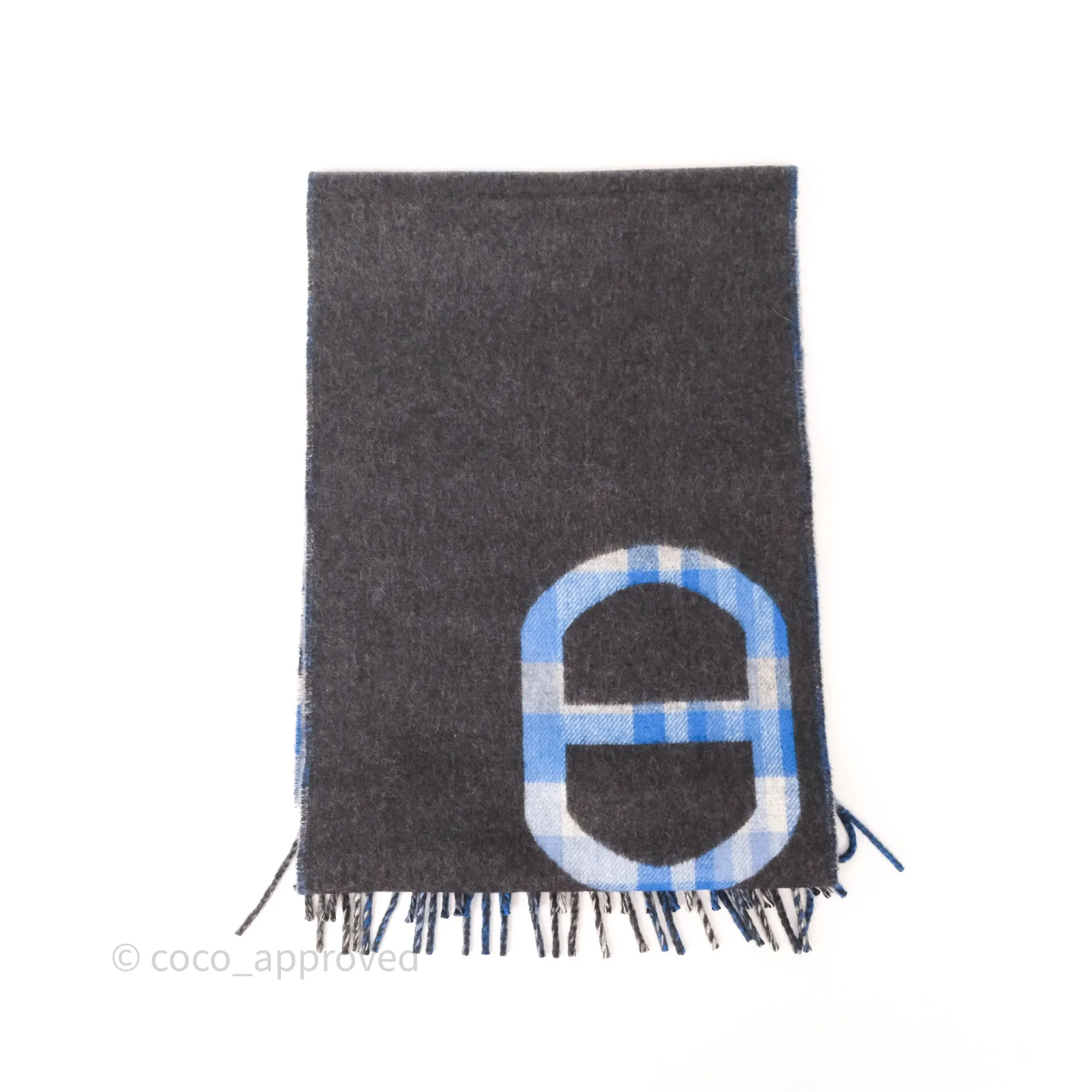 Hermes Tartan Maillons Cashmere Muffler Anthracite / Bleu