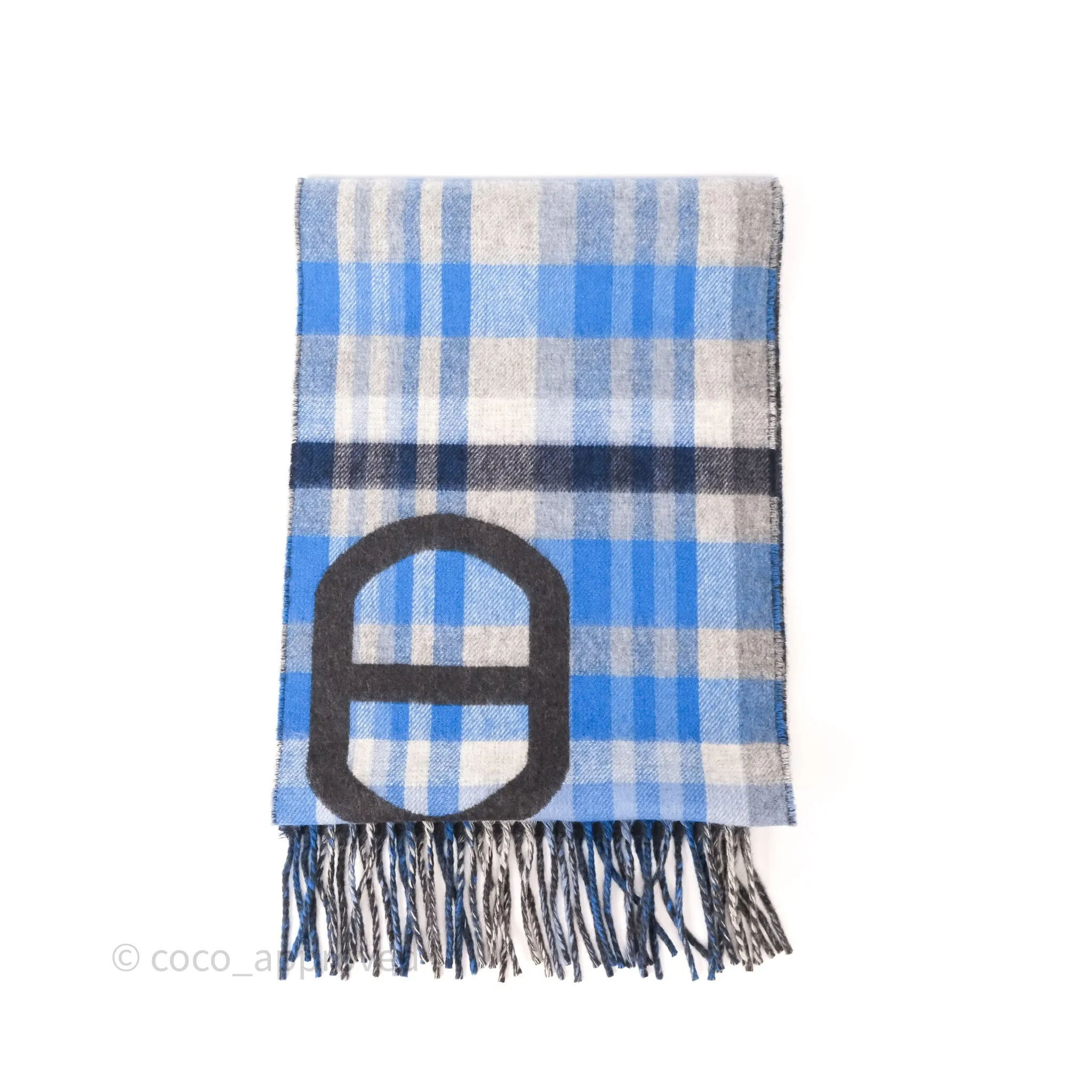 Hermes Tartan Maillons Cashmere Muffler Anthracite / Bleu