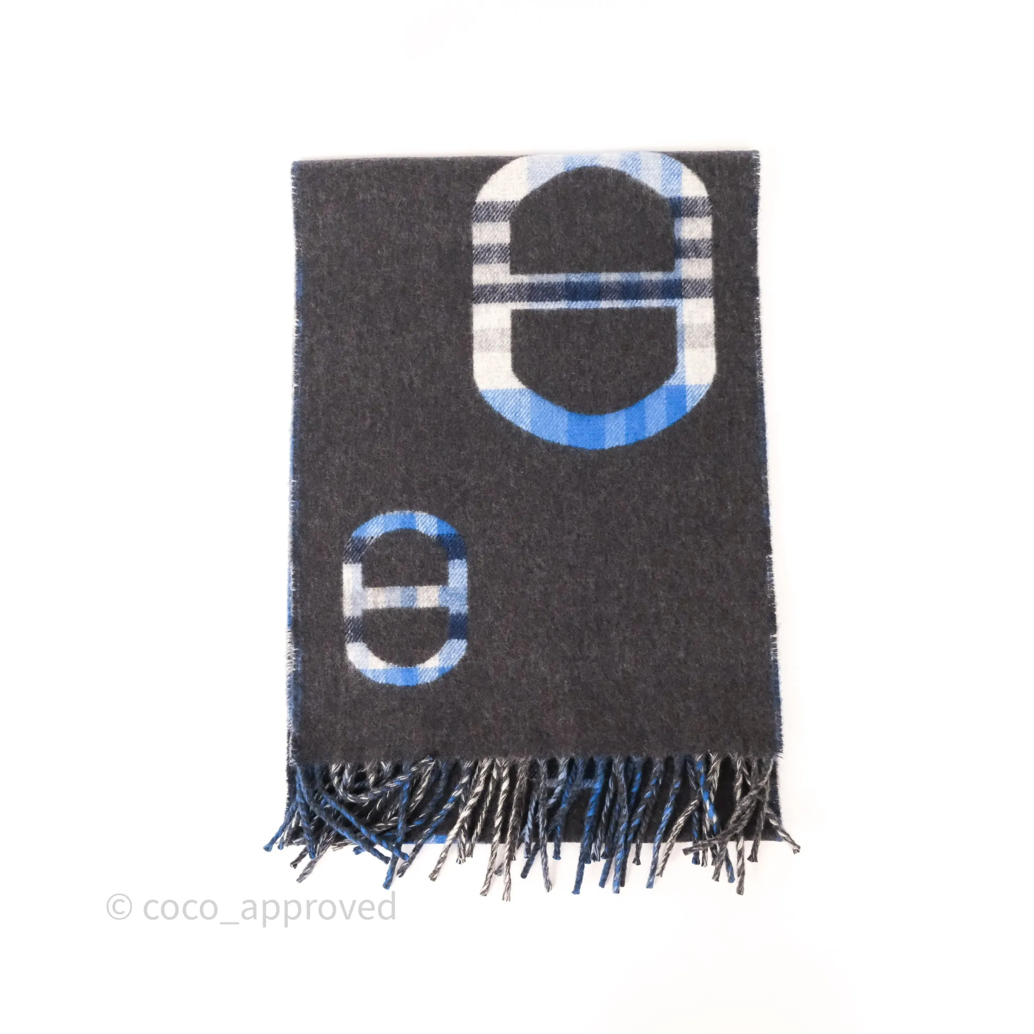 Hermes Tartan Maillons Cashmere Muffler Anthracite / Bleu