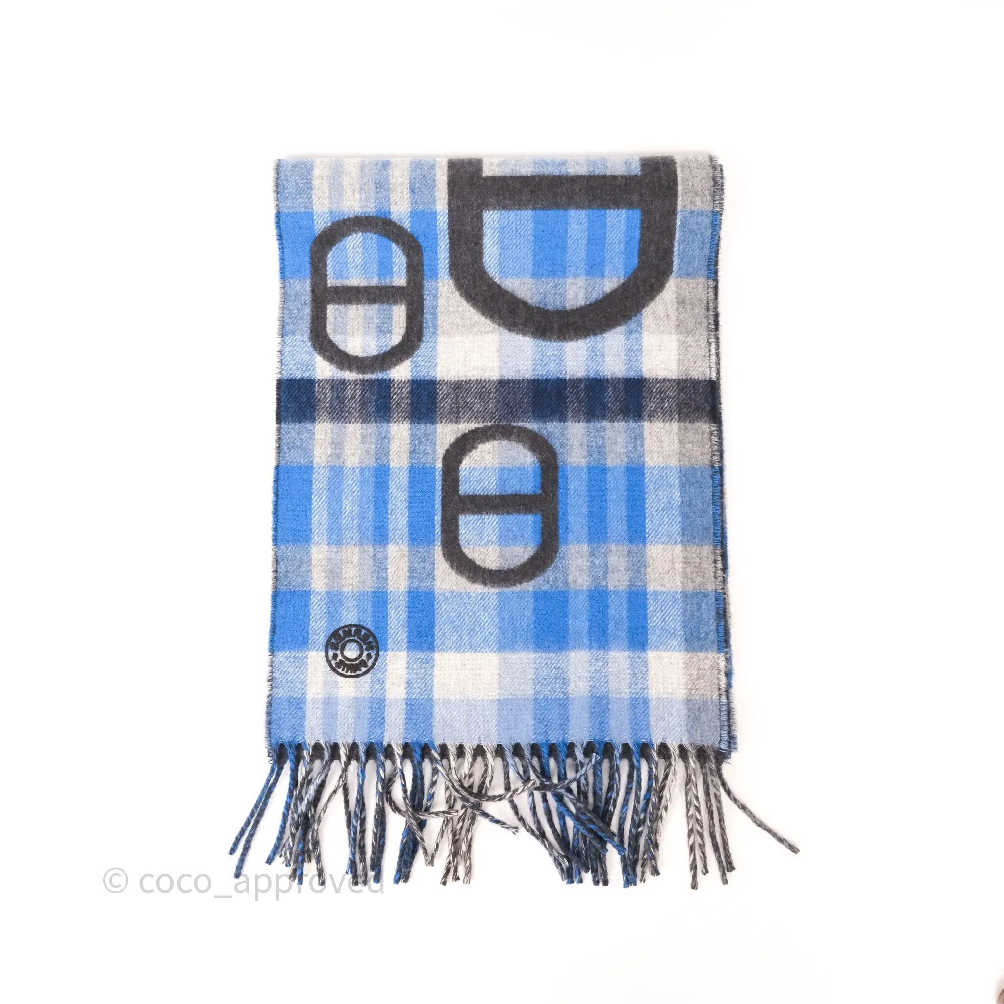 Hermes Tartan Maillons Cashmere Muffler Anthracite / Bleu