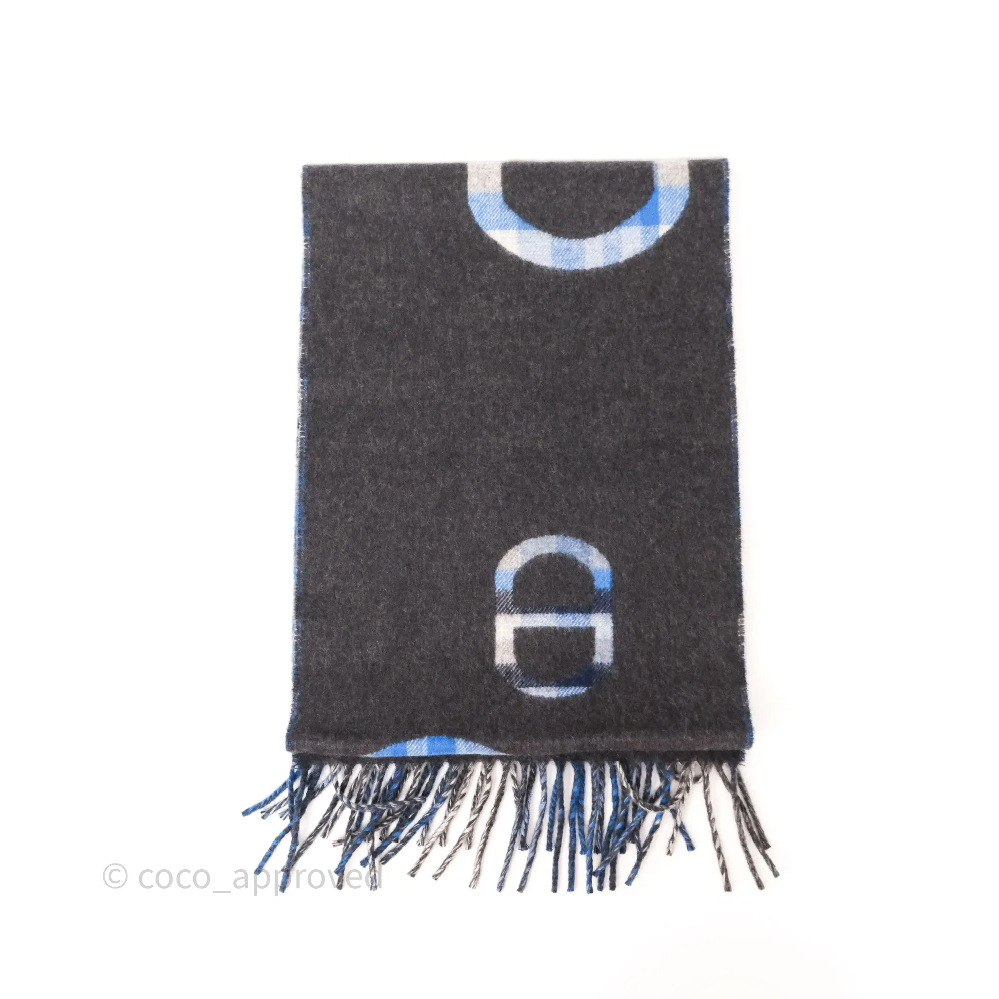 Hermes Tartan Maillons Cashmere Muffler Anthracite / Bleu