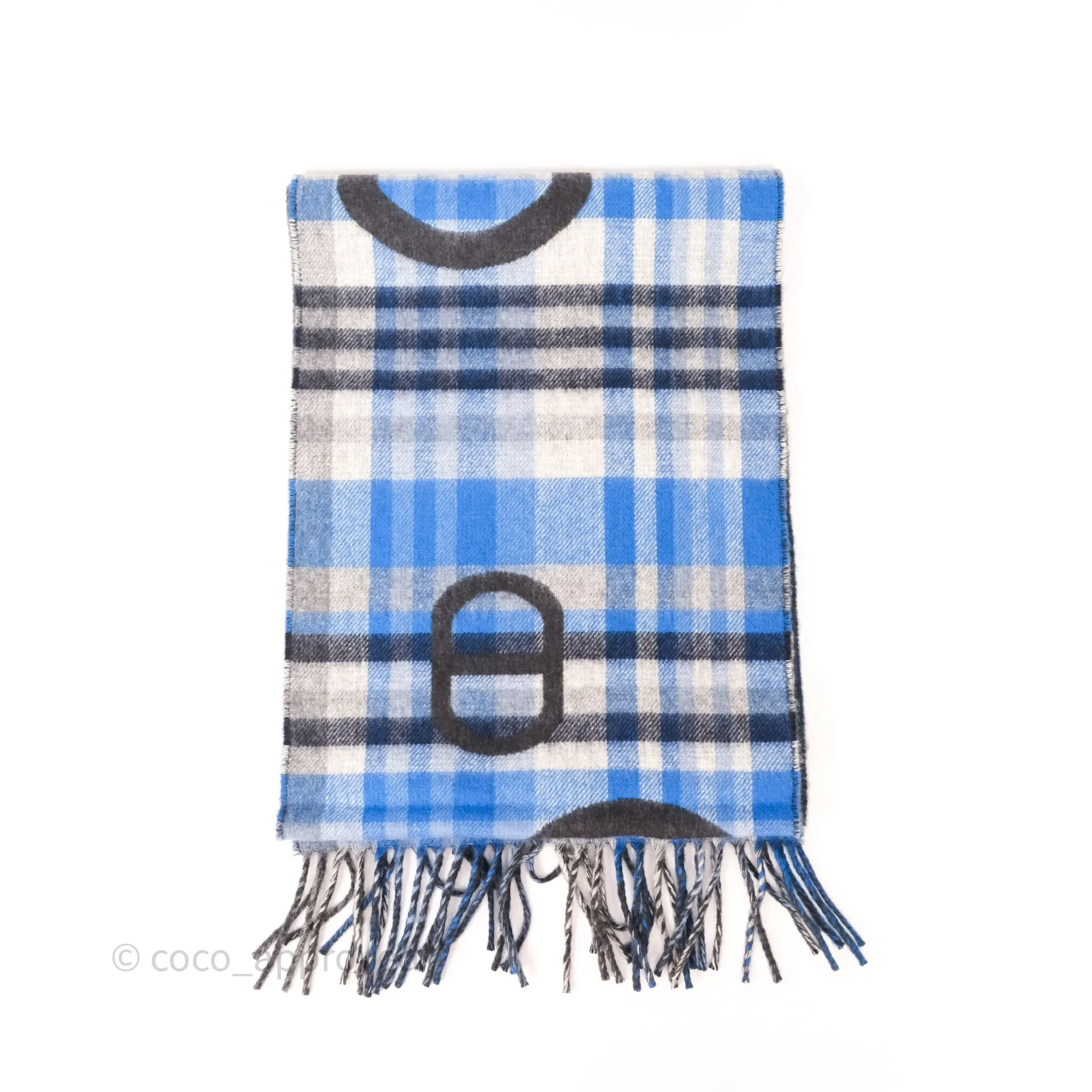Hermes Tartan Maillons Cashmere Muffler Anthracite / Bleu