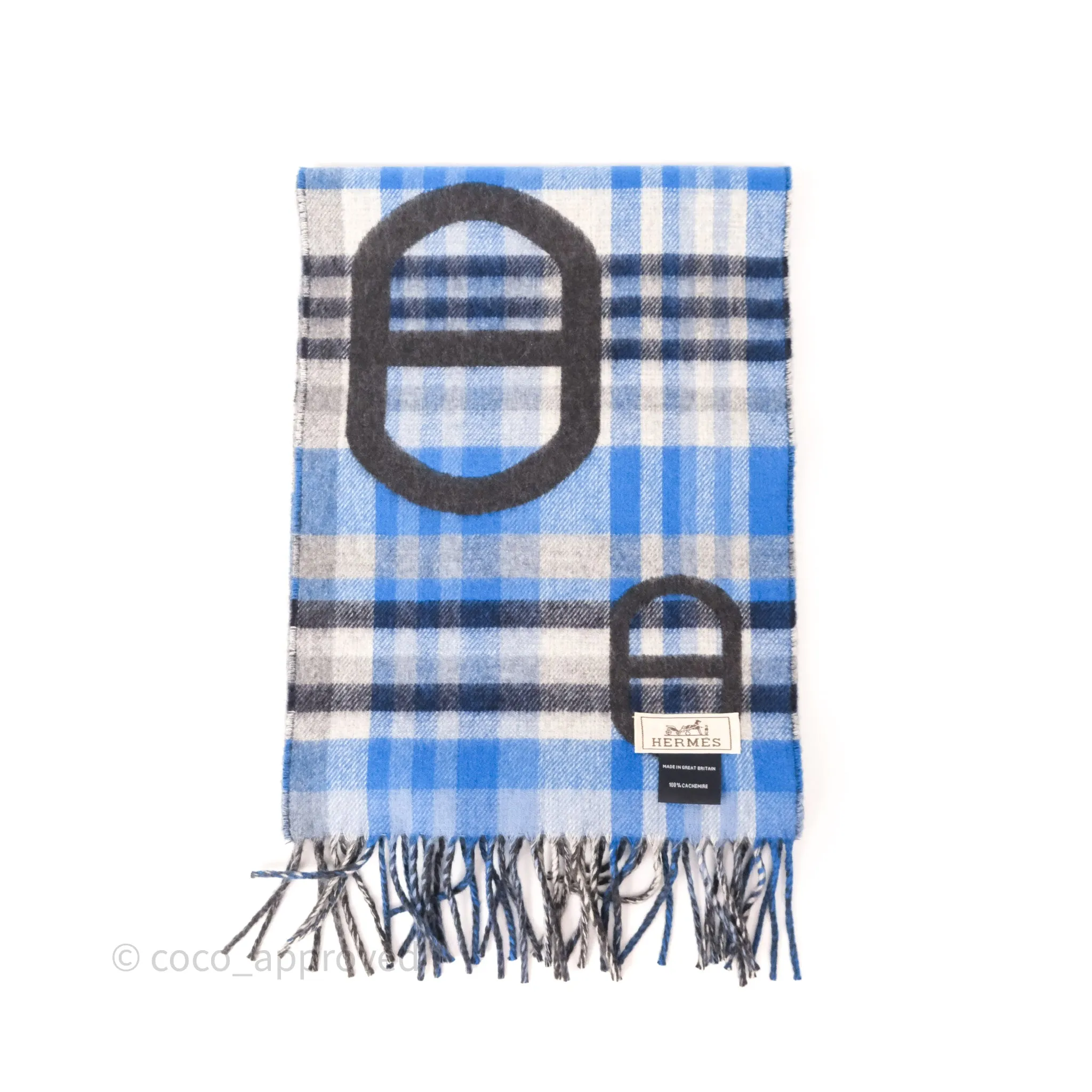 Hermes Tartan Maillons Cashmere Muffler Anthracite / Bleu