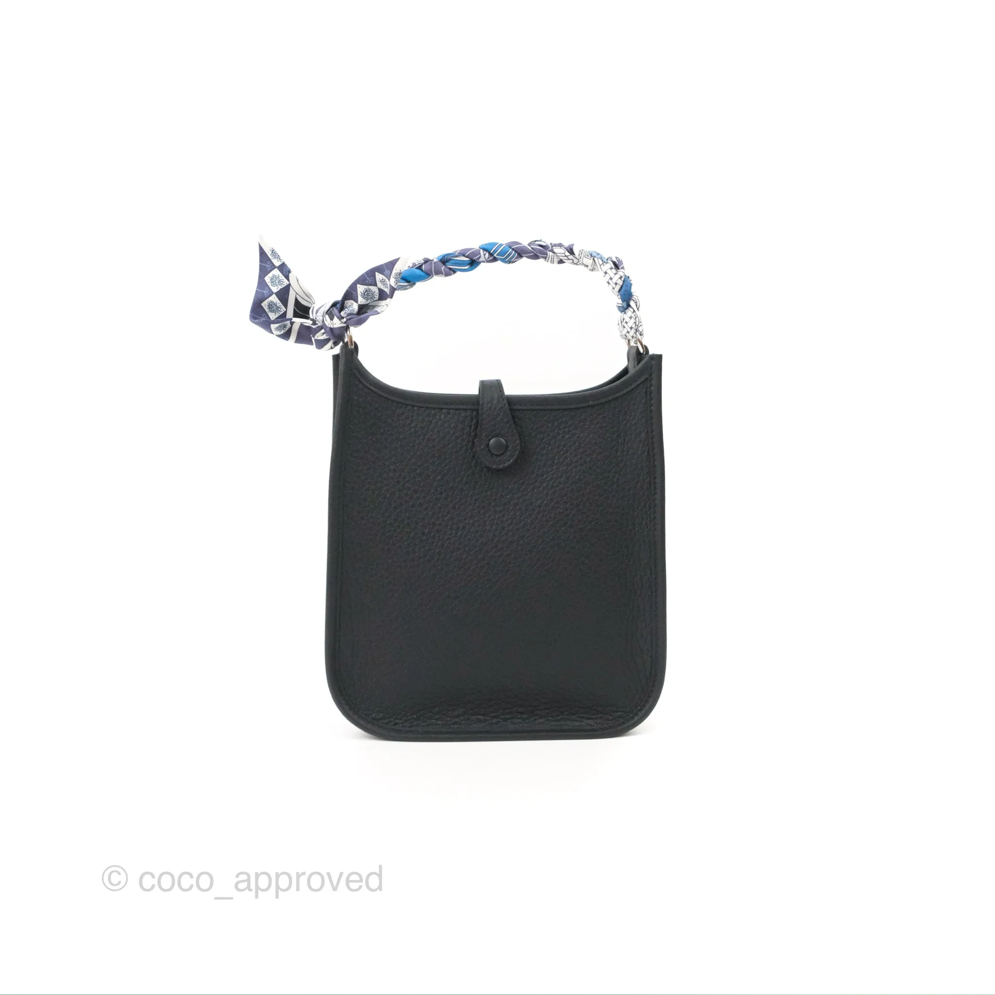 Herms Mini Evelyne 16 Black Clemence Palladium Hardware With Twilly