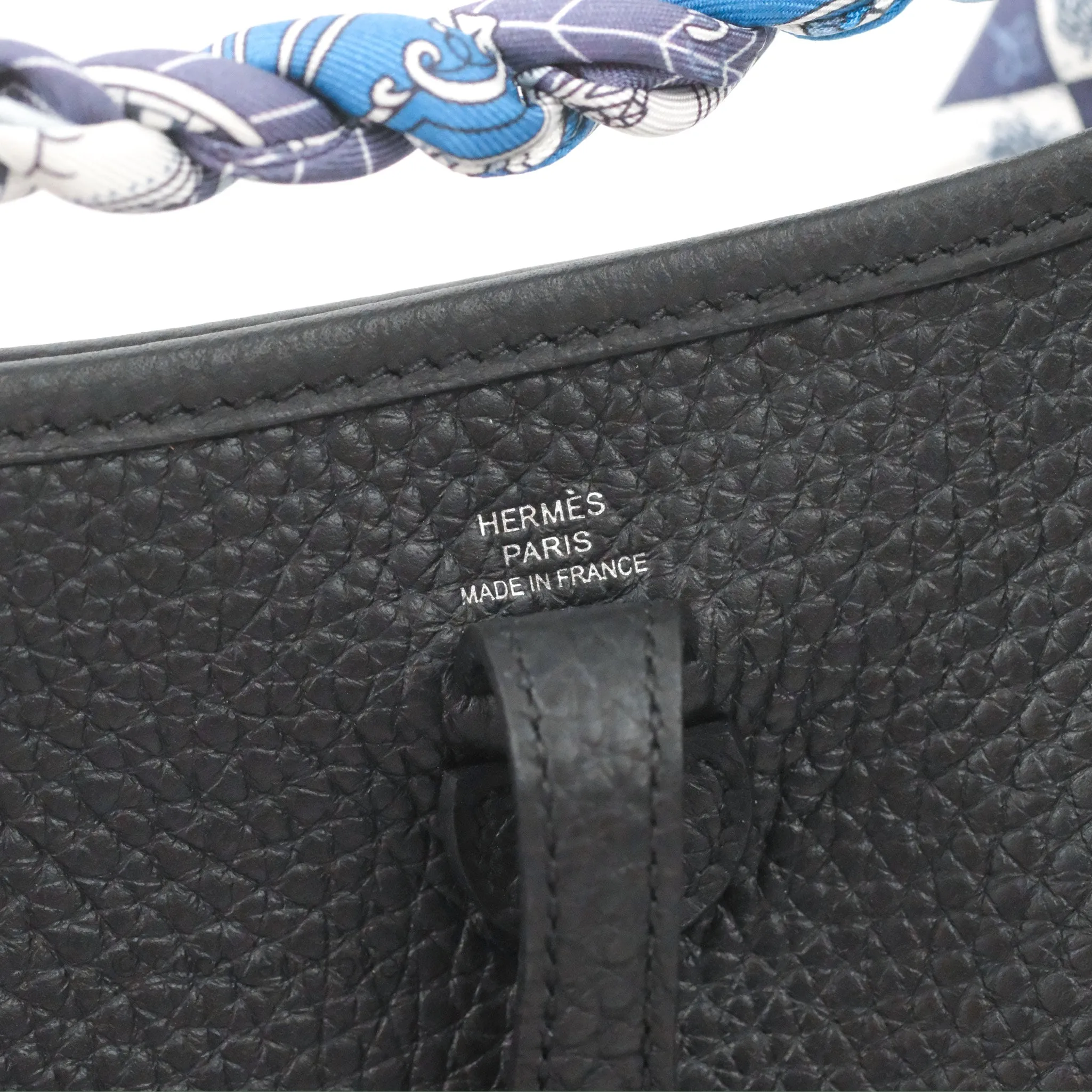 Herms Mini Evelyne 16 Black Clemence Palladium Hardware With Twilly