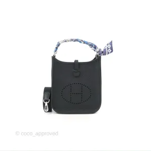 Herms Mini Evelyne 16 Black Clemence Palladium Hardware With Twilly