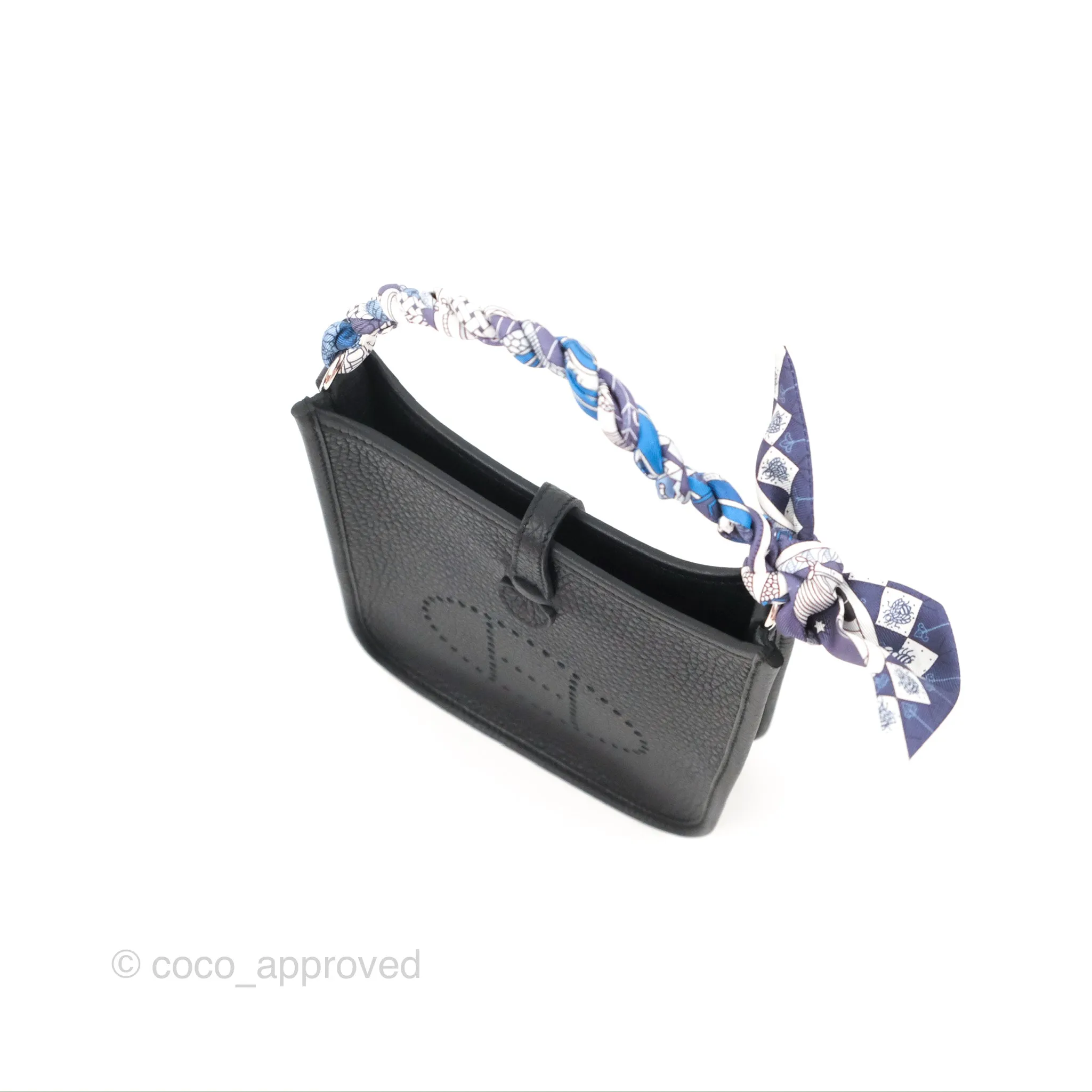 Herms Mini Evelyne 16 Black Clemence Palladium Hardware With Twilly
