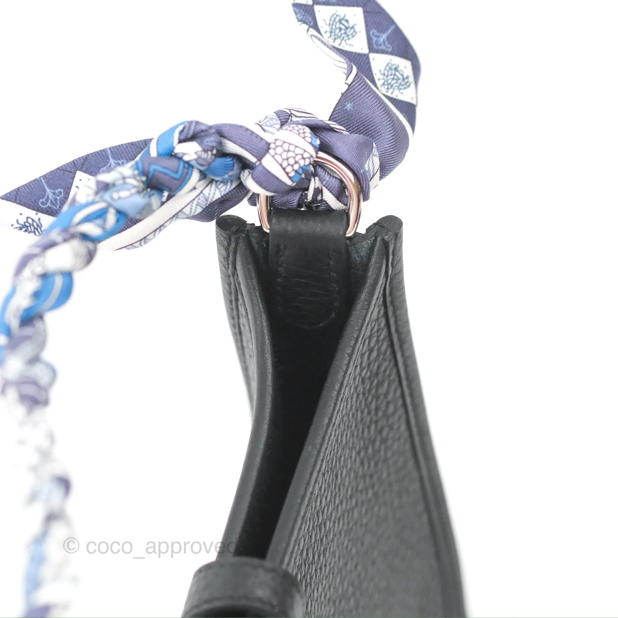 Herms Mini Evelyne 16 Black Clemence Palladium Hardware With Twilly