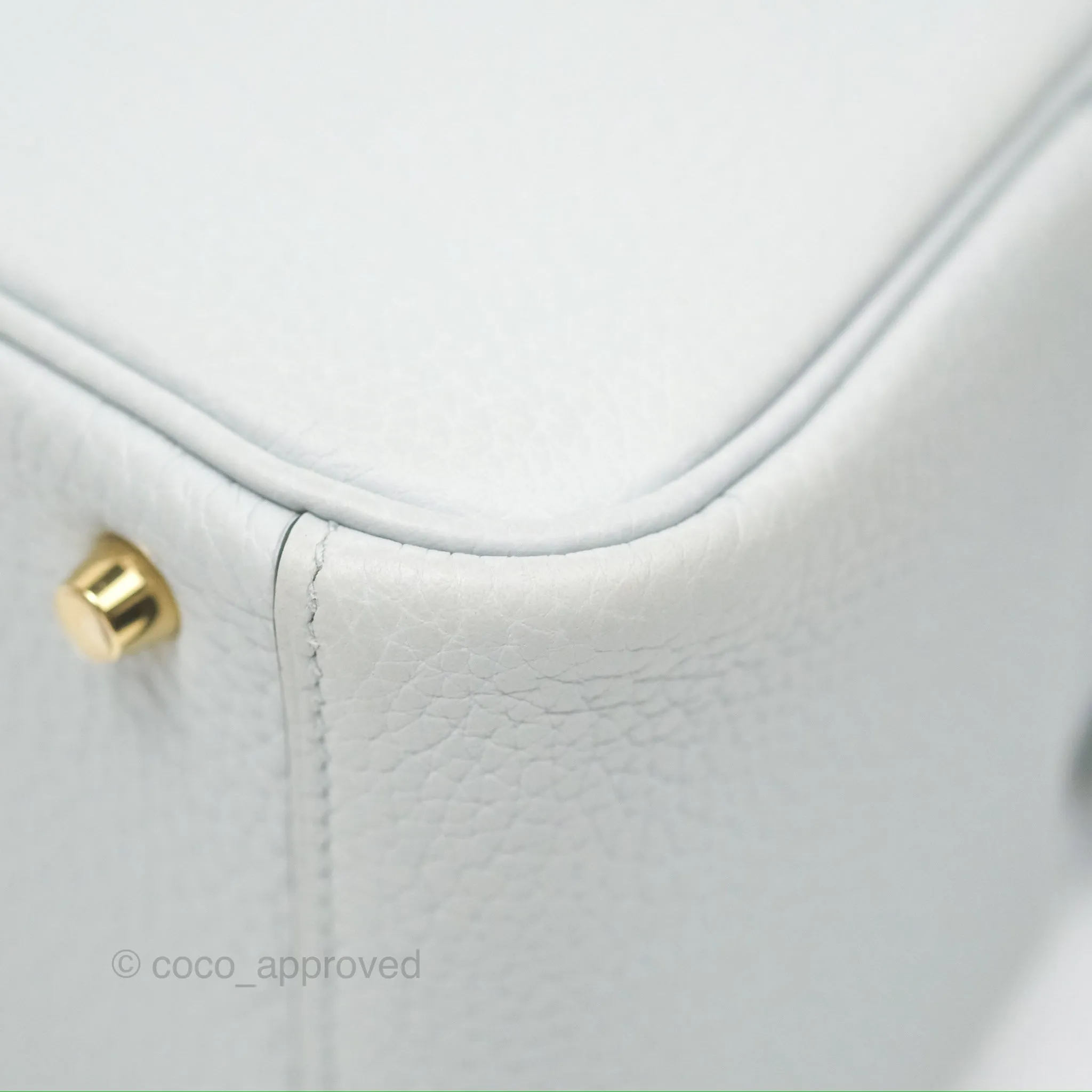 Herms Mini Lindy 20 Bleu Pale Clemence Gold Hardware