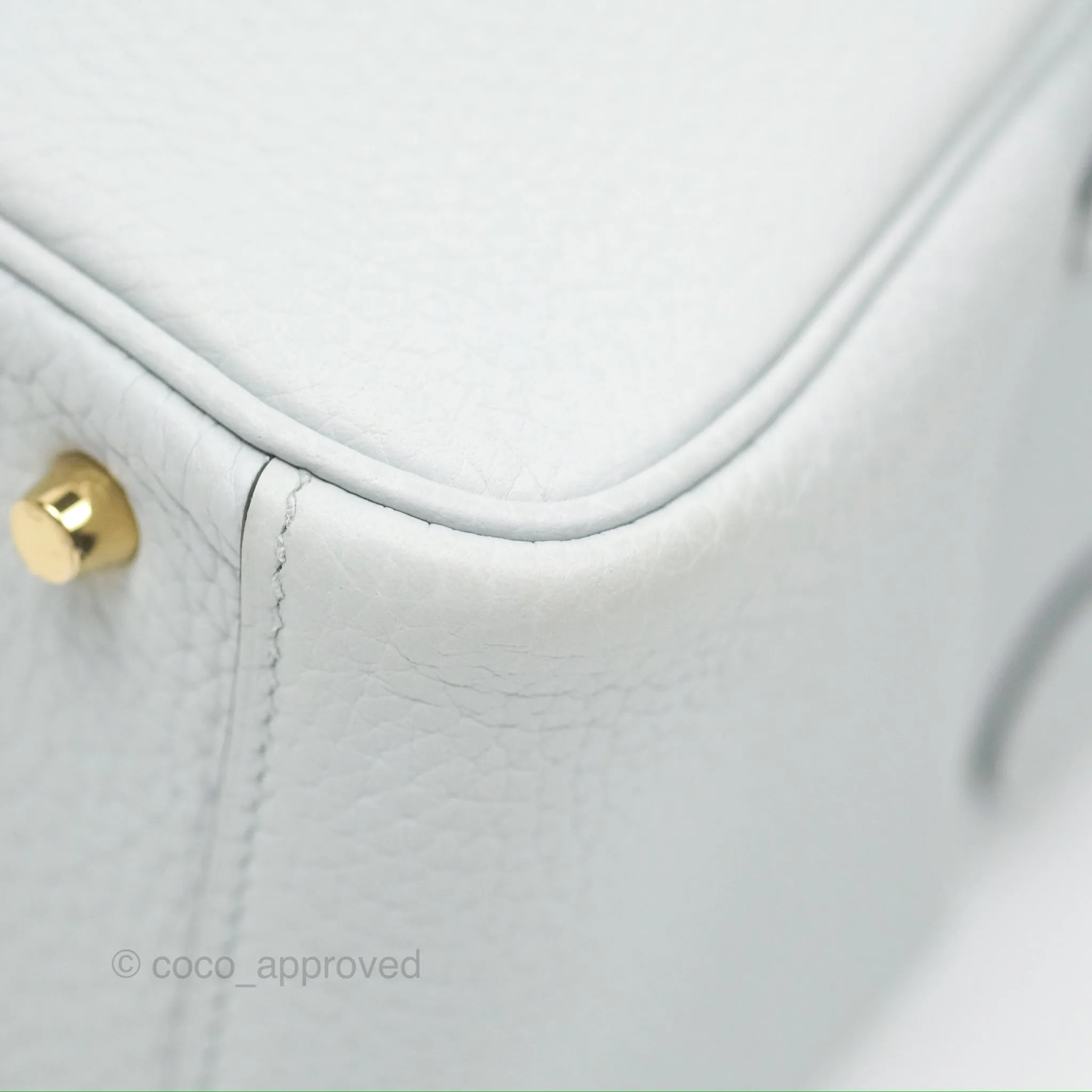 Herms Mini Lindy 20 Bleu Pale Clemence Gold Hardware