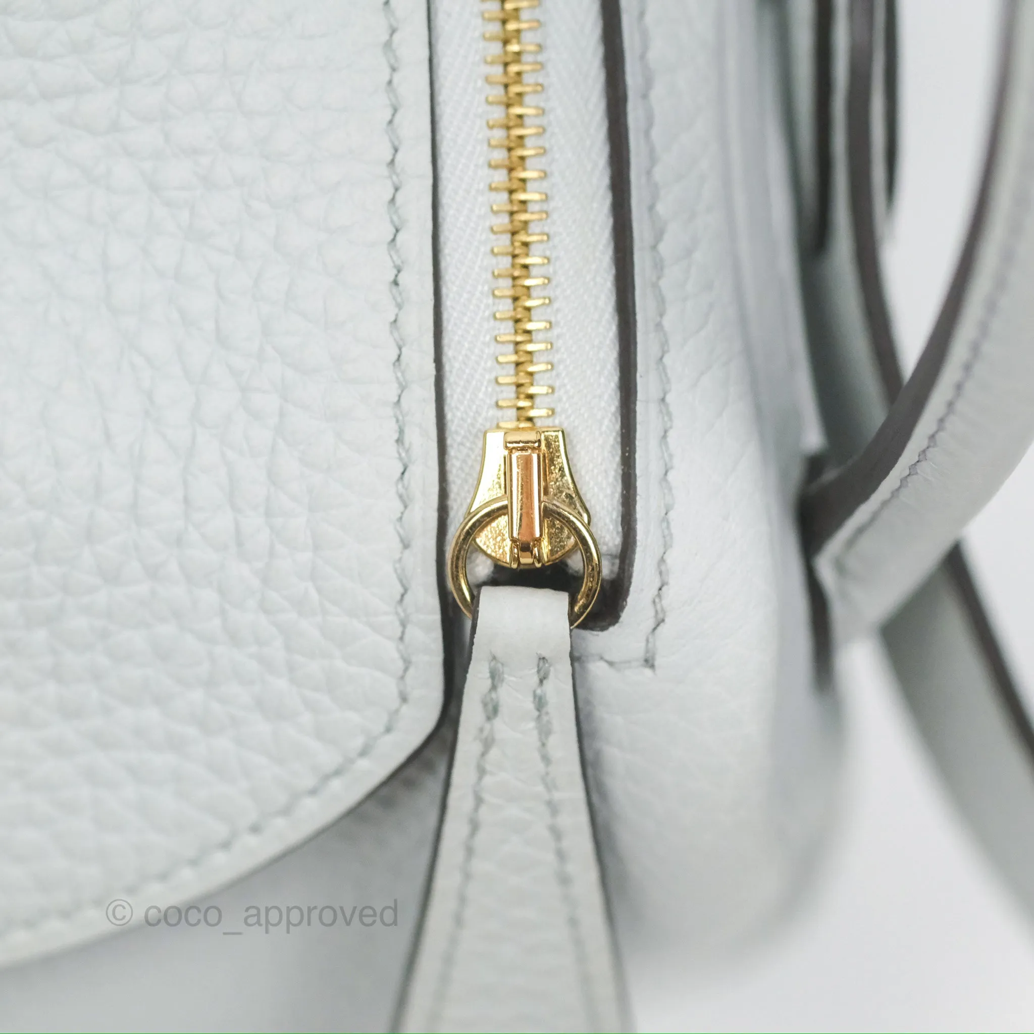 Herms Mini Lindy 20 Bleu Pale Clemence Gold Hardware