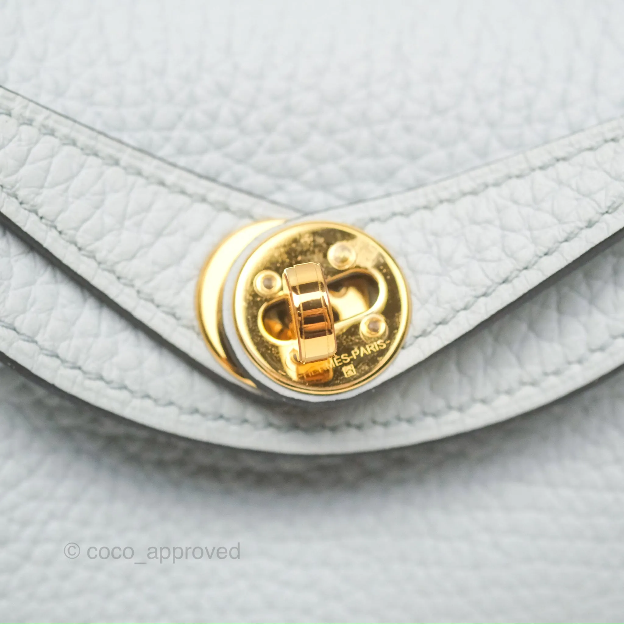Herms Mini Lindy 20 Bleu Pale Clemence Gold Hardware