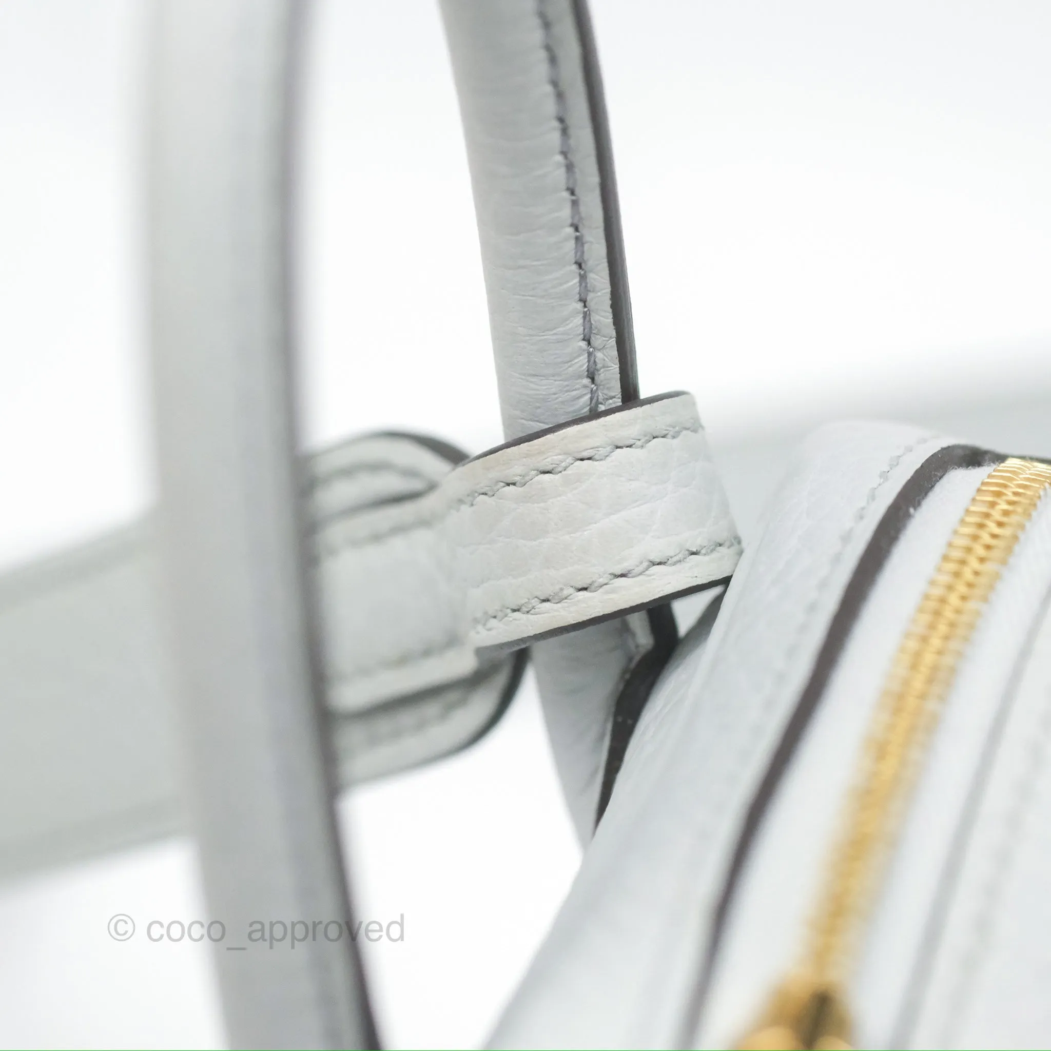 Herms Mini Lindy 20 Bleu Pale Clemence Gold Hardware